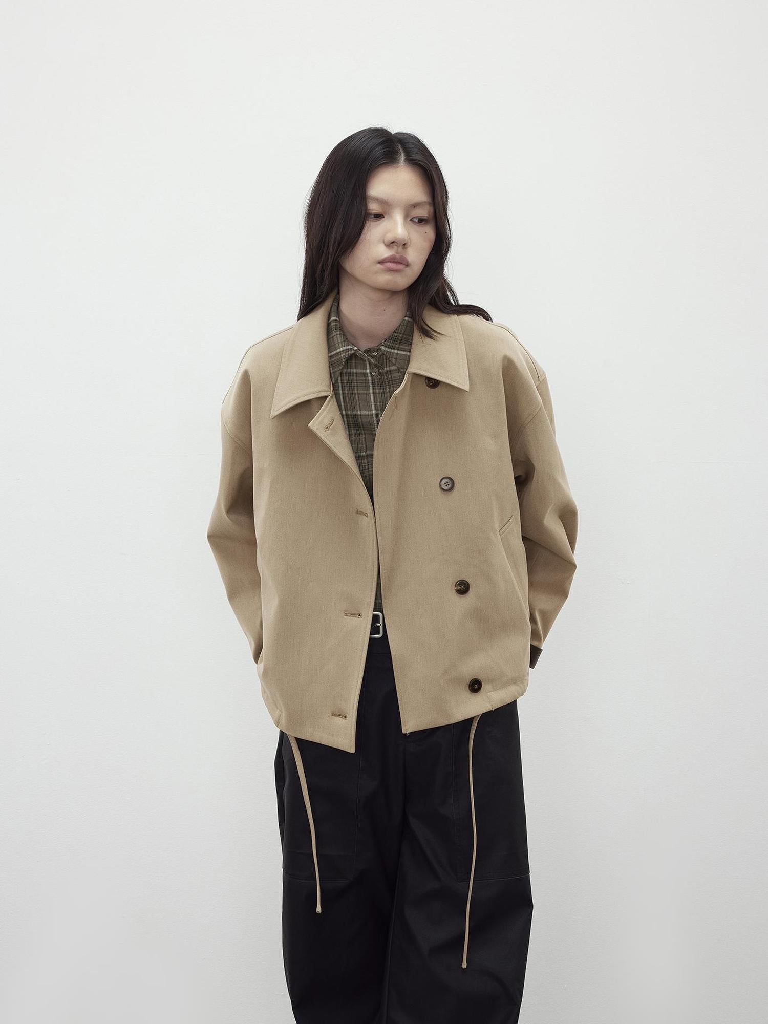 AFTADAWN A Line Utility Short Trench Coat With Detachable Belted Cuffs
