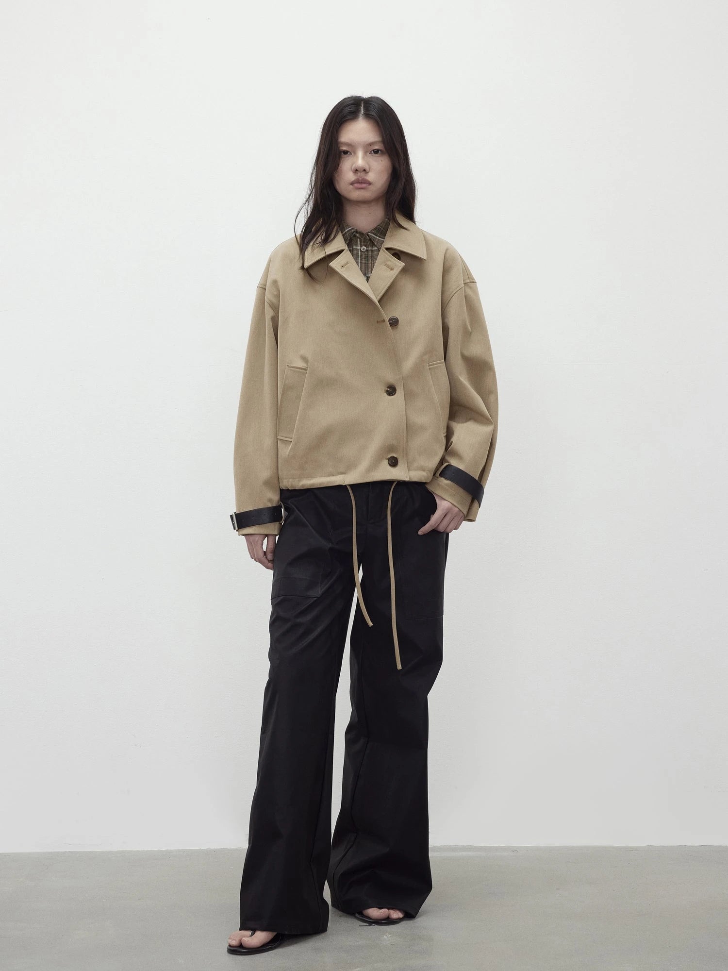 A Line Utility Short Trench Coat With Detachable Belted Cuffs
