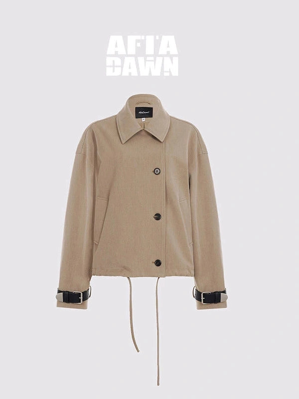 A Line Utility Short Trench Coat With Detachable Belted Cuffs