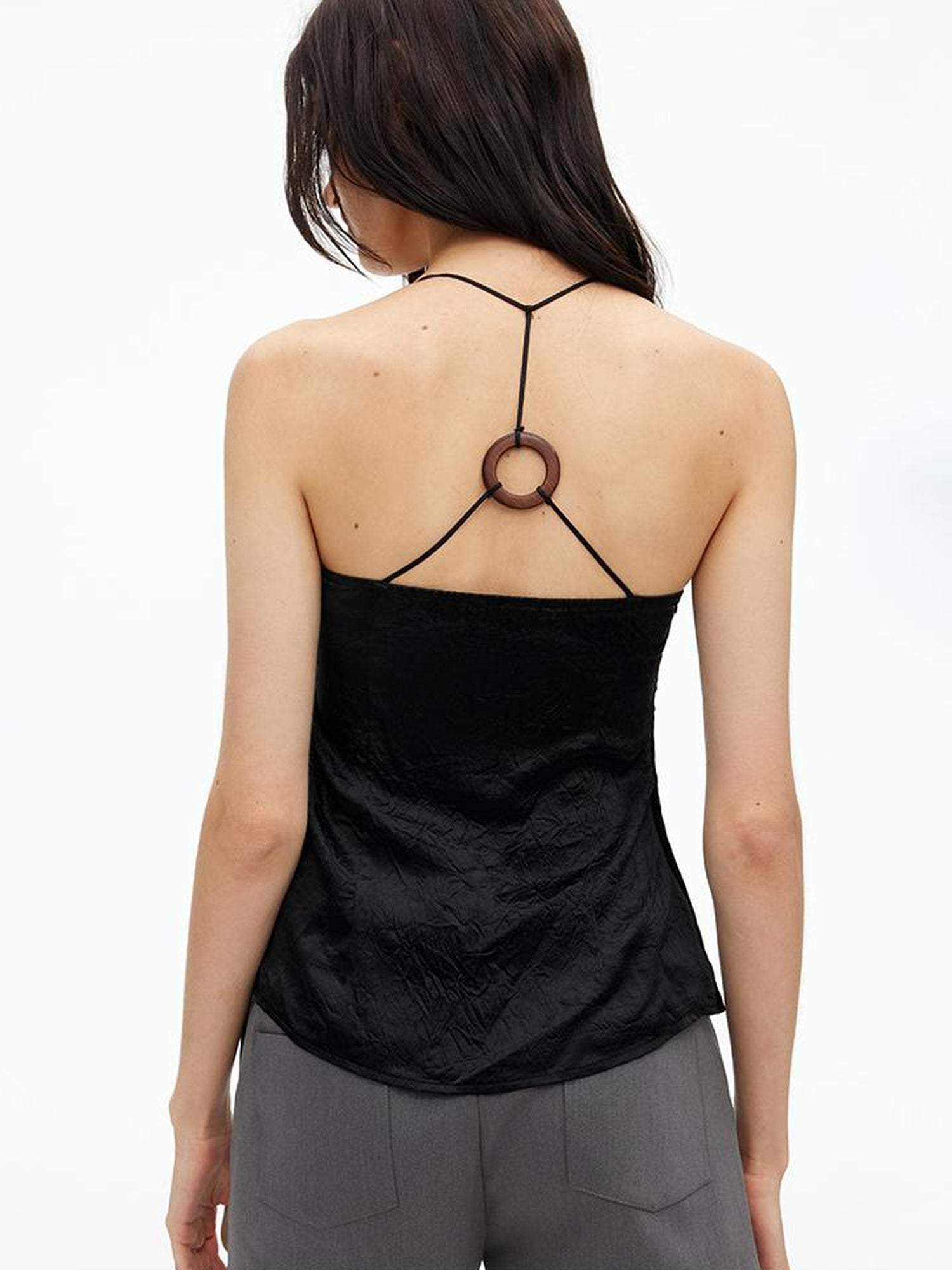 AFTADAWN Acetate Textured Halter Neck Vacation Top