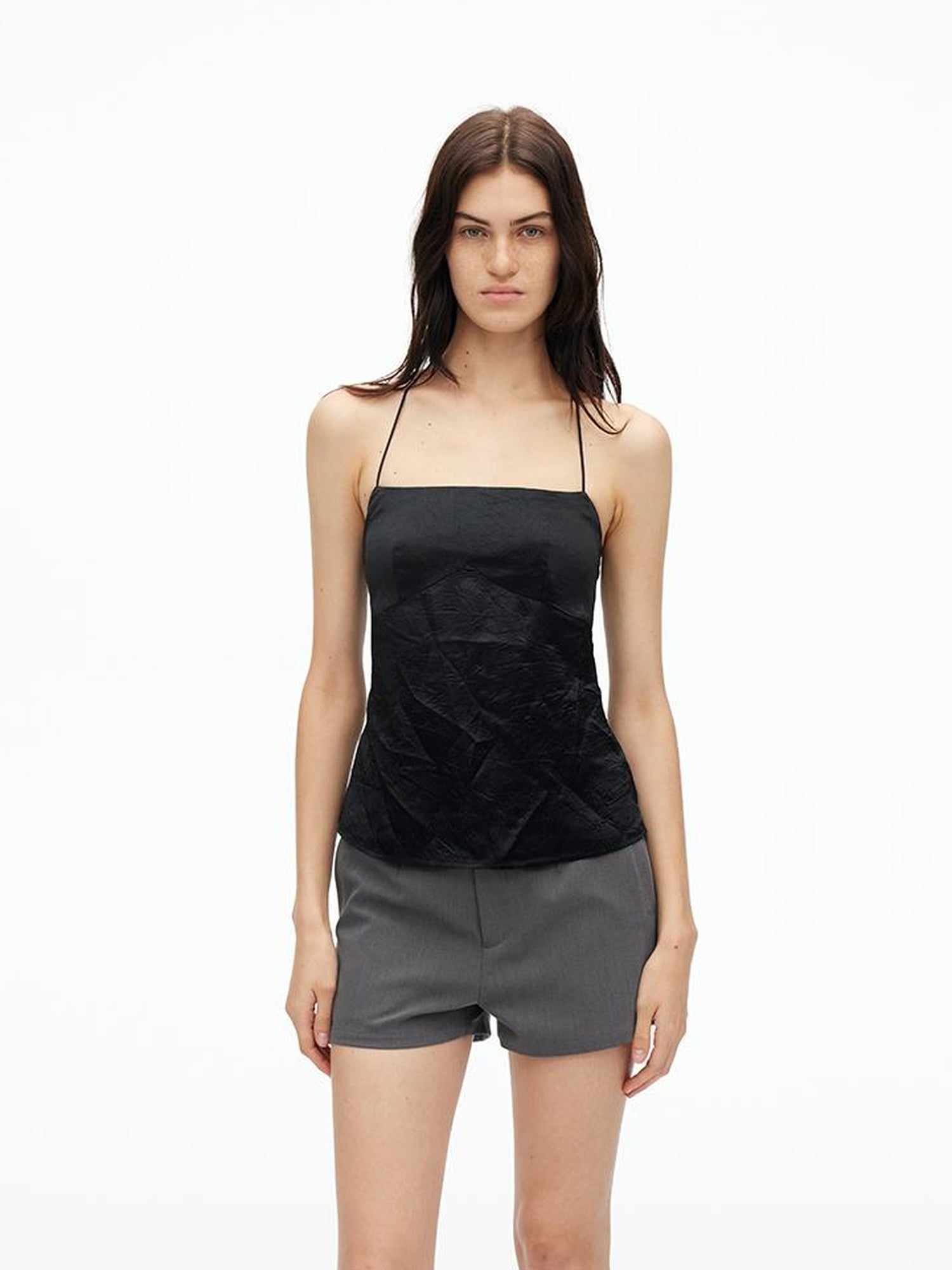 AFTADAWN Acetate Textured Halter Neck Vacation Top