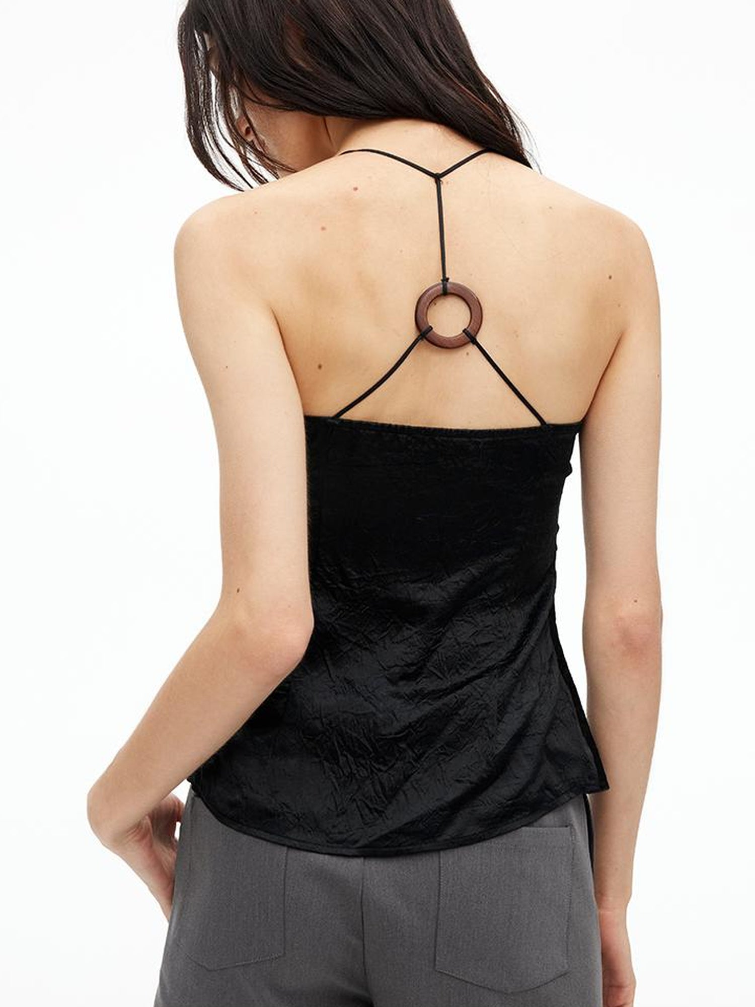 AFTADAWN Acetate Textured Halter Neck Vacation Top