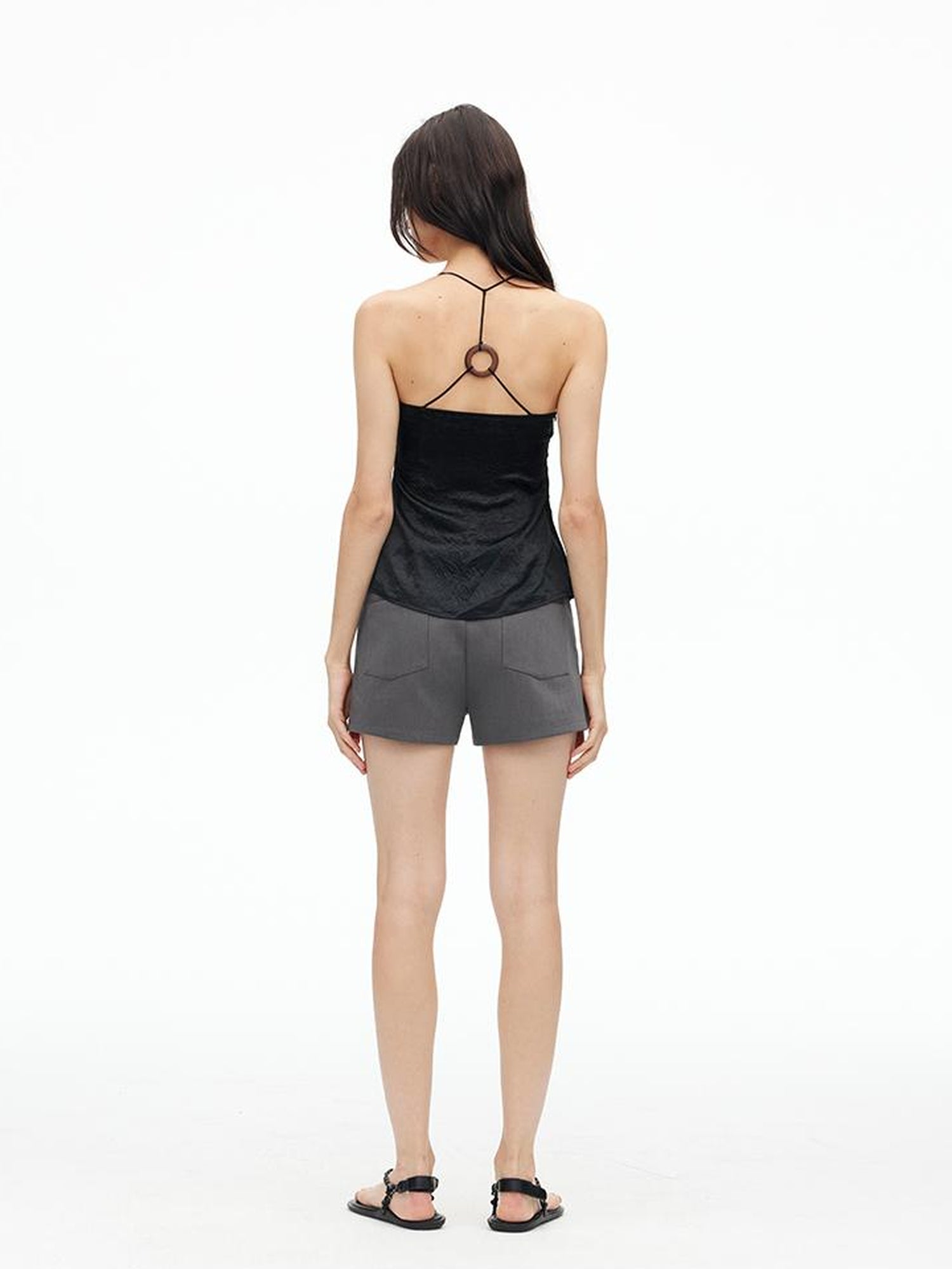 AFTADAWN Acetate Textured Halter Neck Vacation Top