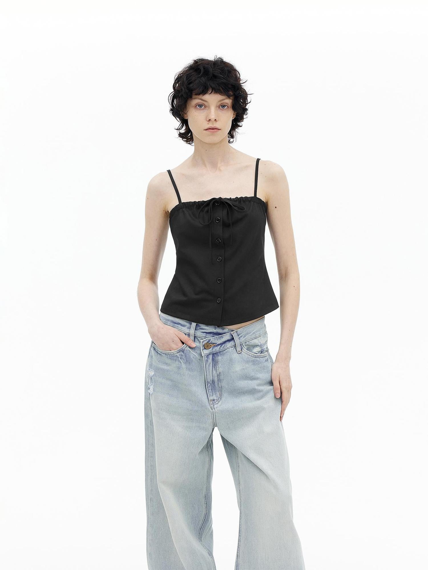 AFTADAWN Adjustable Drawstring Smocked Waist A Line Camisole Top