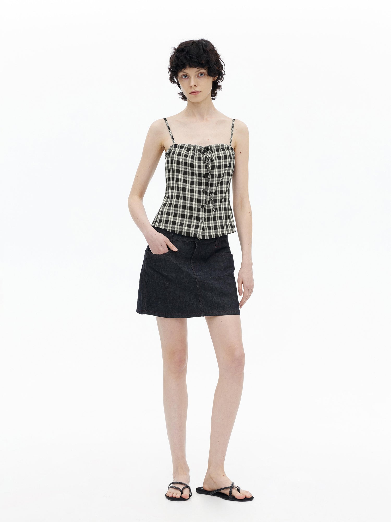 AFTADAWN Adjustable Drawstring Smocked Waist A Line Camisole Top