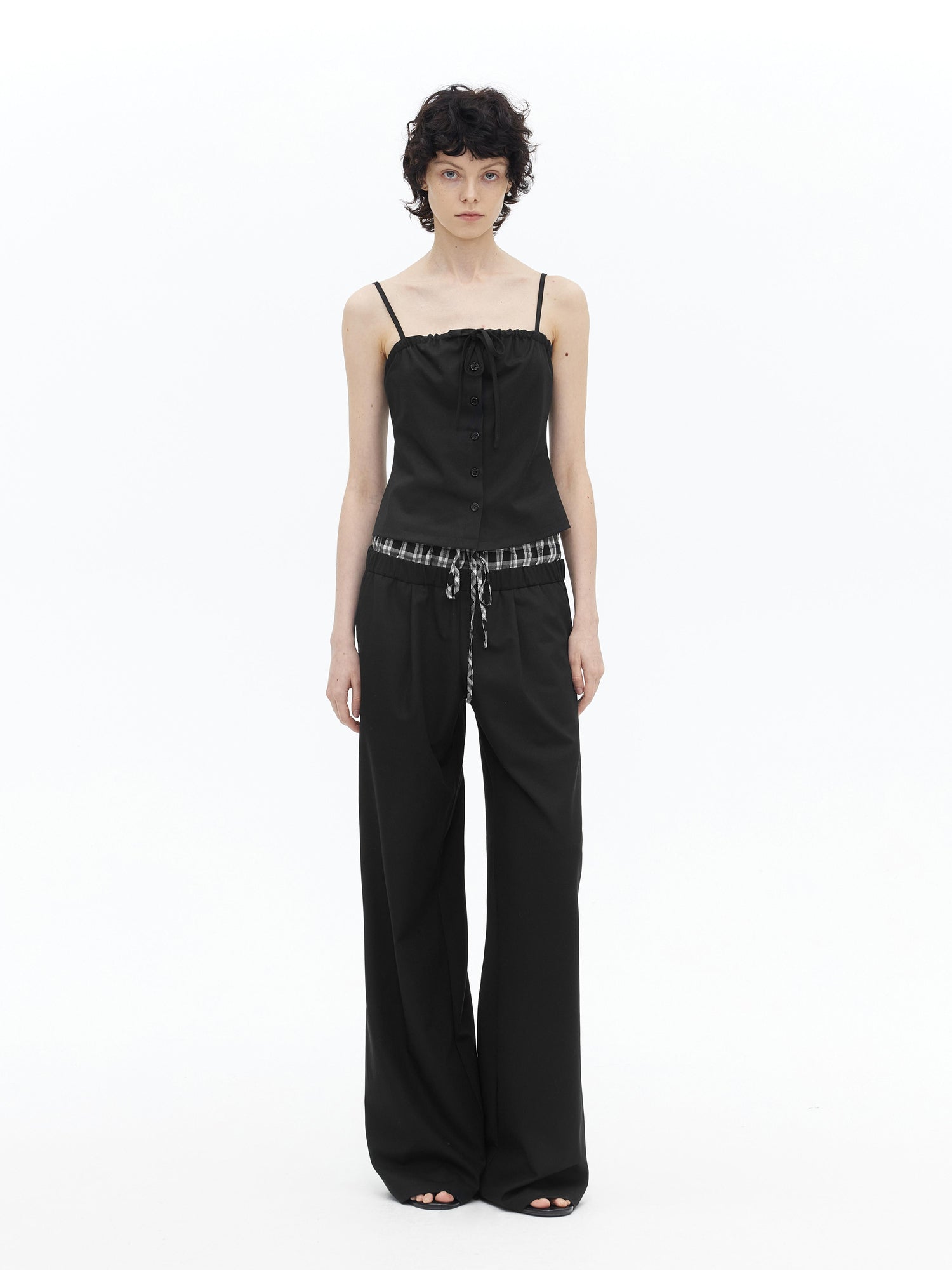 AFTADAWN Adjustable Drawstring Smocked Waist A Line Camisole Top