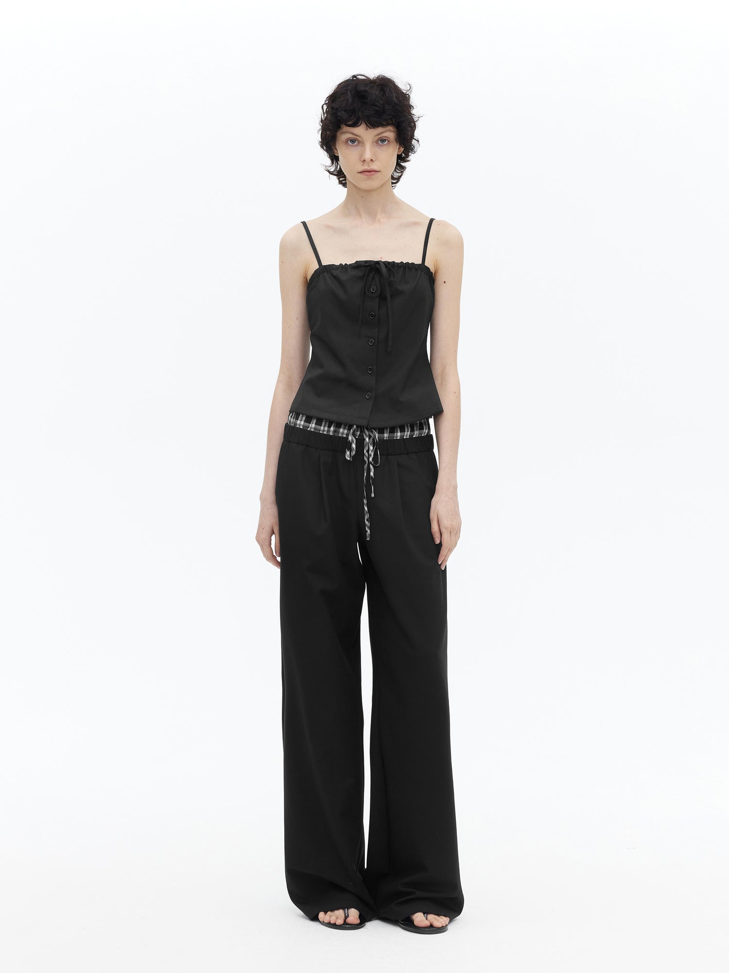 AFTADAWN Adjustable Drawstring Smocked Waist A Line Camisole Top