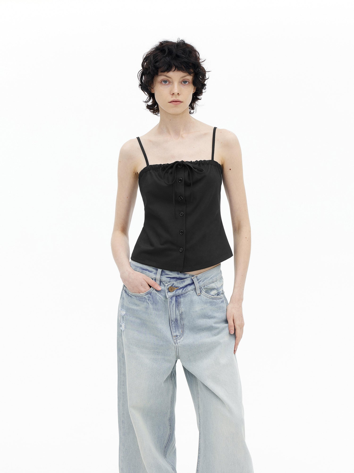 AFTADAWN Adjustable Drawstring Smocked Waist A Line Camisole Top