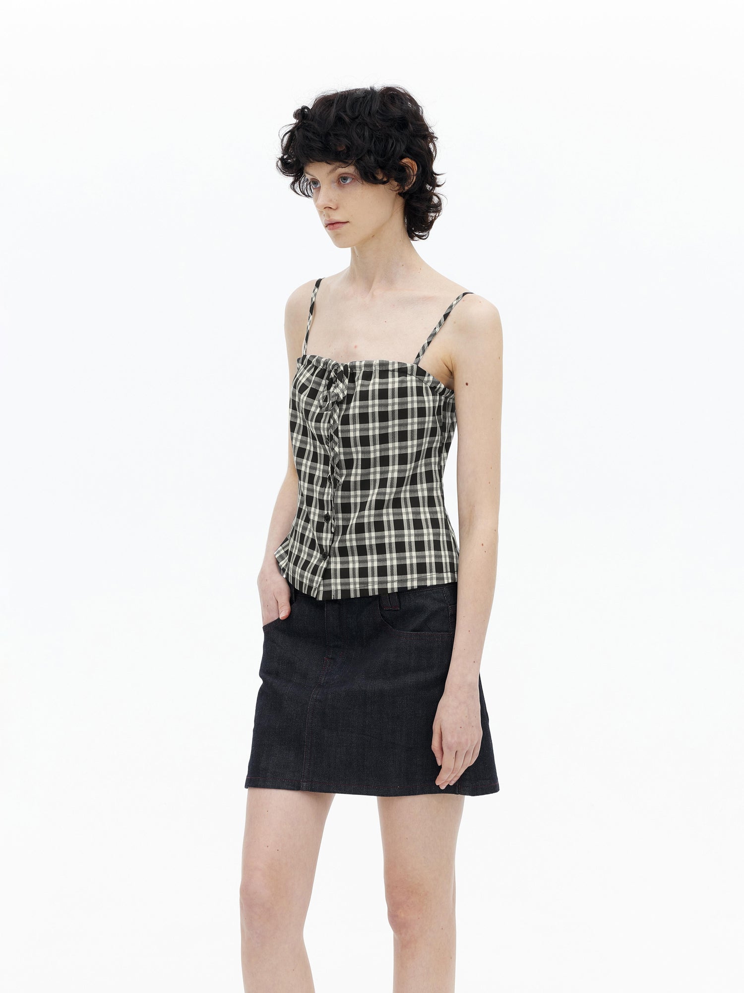 AFTADAWN Adjustable Drawstring Smocked Waist A Line Camisole Top