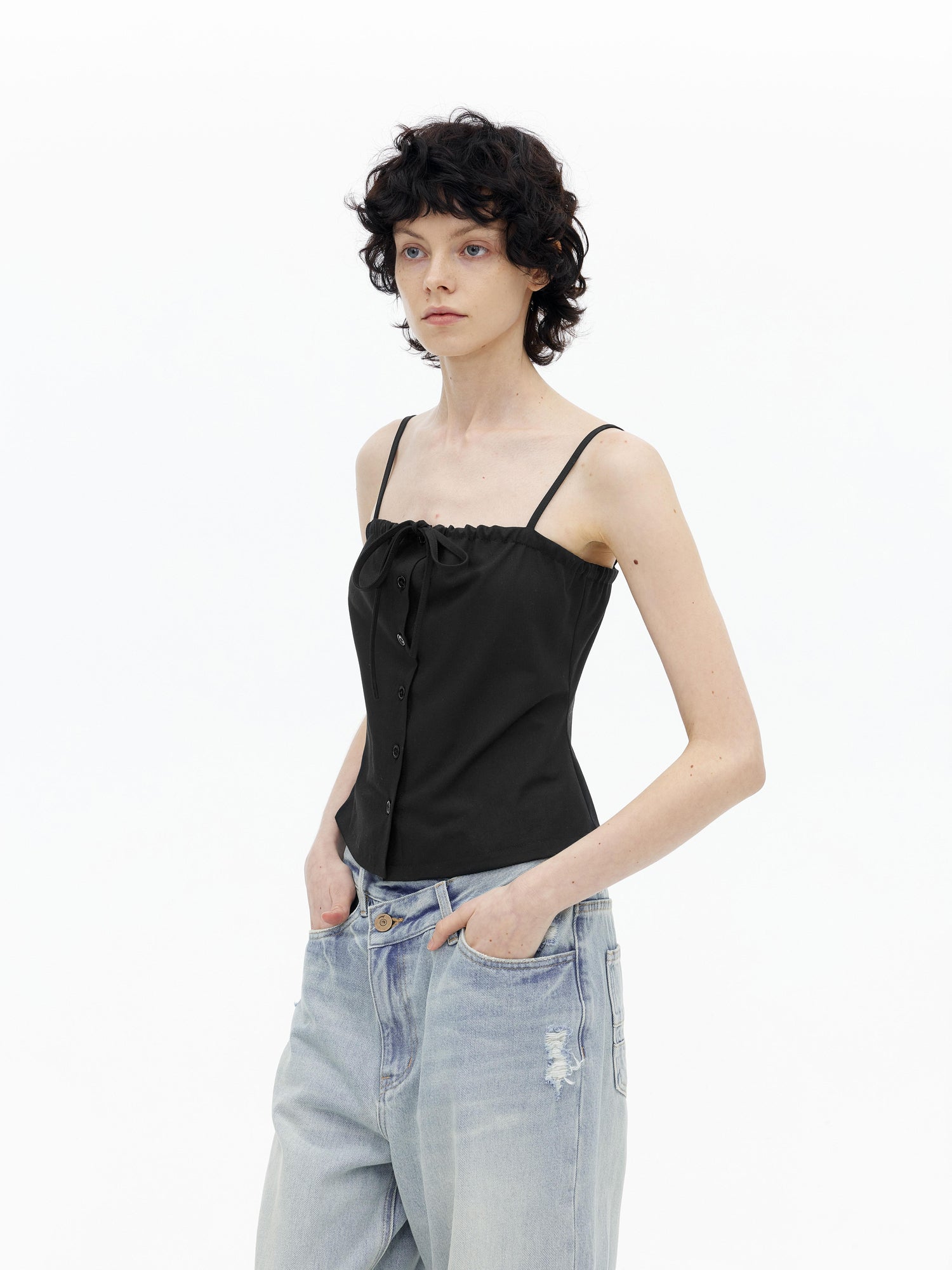 AFTADAWN Adjustable Drawstring Smocked Waist A Line Camisole Top