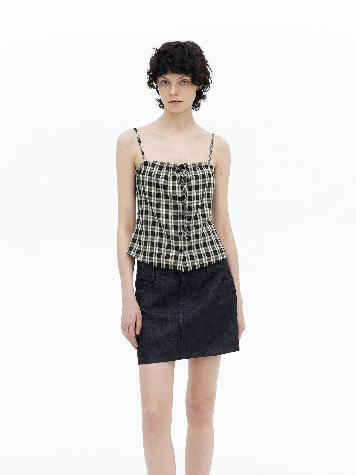 AFTADAWN Adjustable Drawstring Smocked Waist A Line Camisole Top