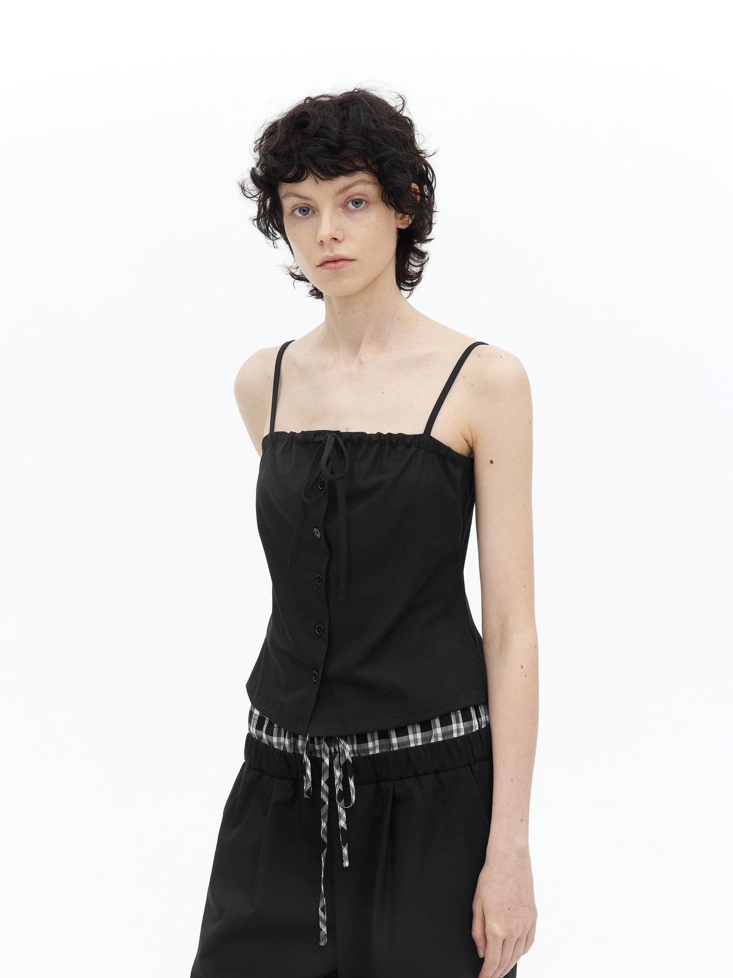 AFTADAWN Adjustable Drawstring Smocked Waist A Line Camisole Top