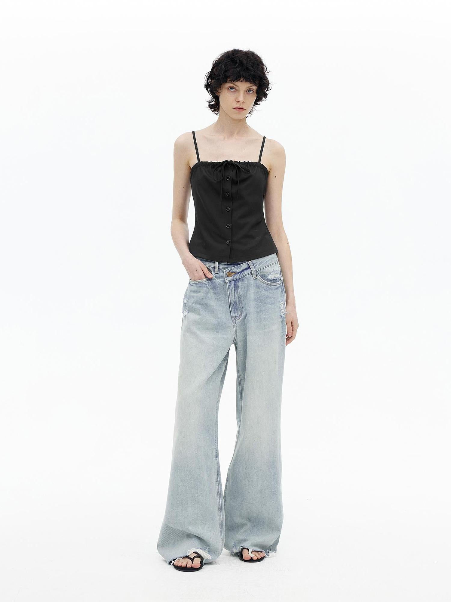 AFTADAWN Adjustable Drawstring Smocked Waist A Line Camisole Top