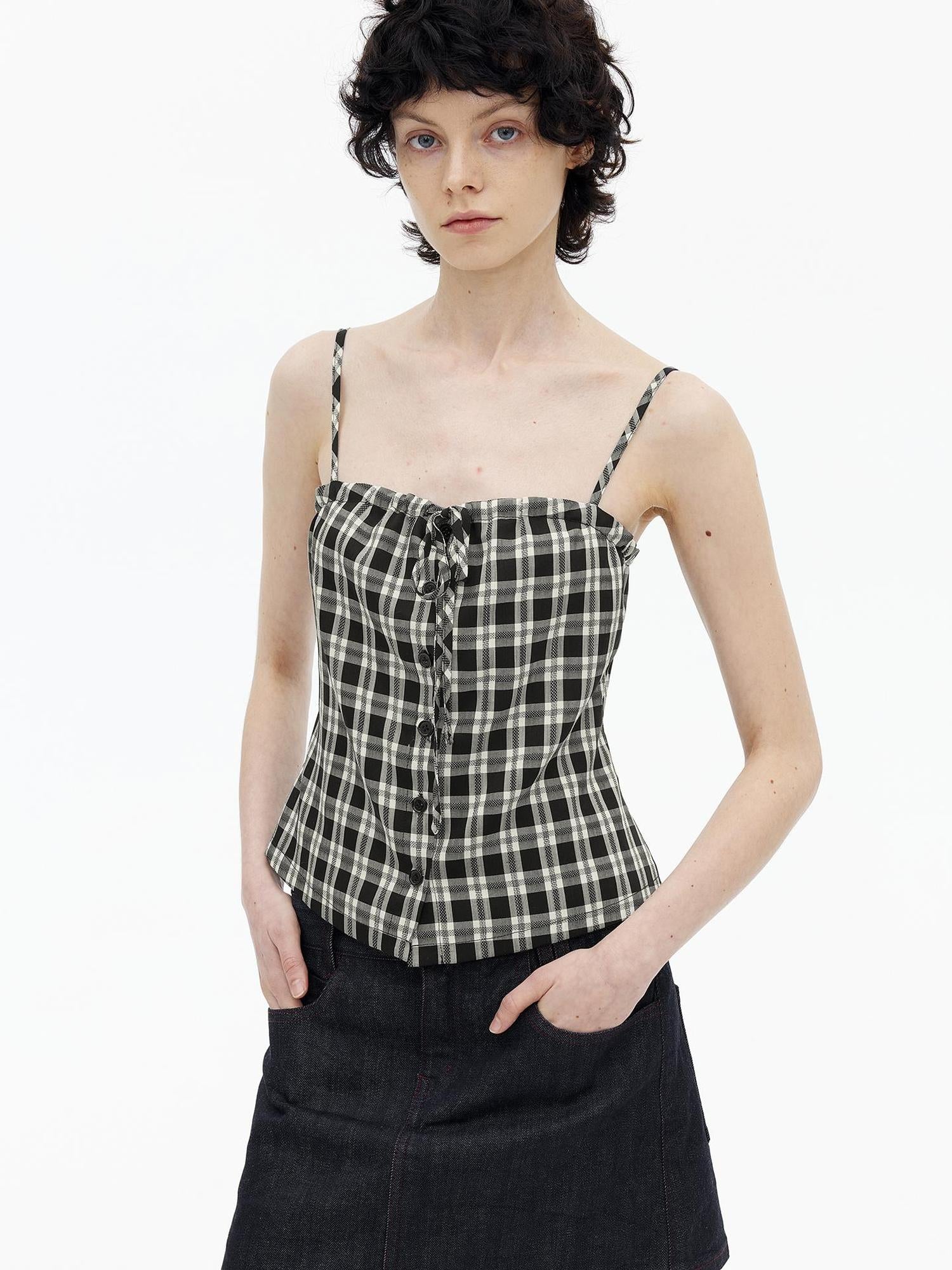 AFTADAWN Adjustable Drawstring Smocked Waist A Line Camisole Top