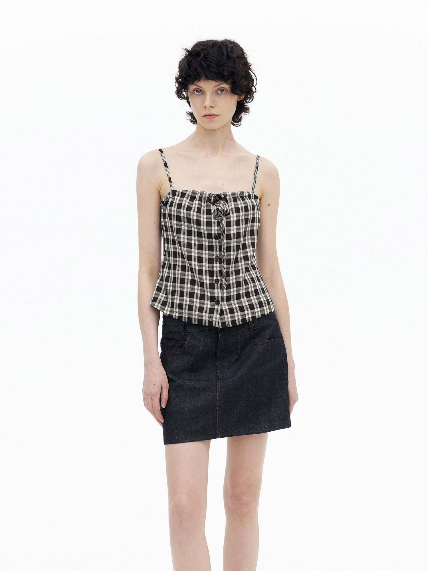 AFTADAWN Adjustable Drawstring Smocked Waist A Line Camisole Top