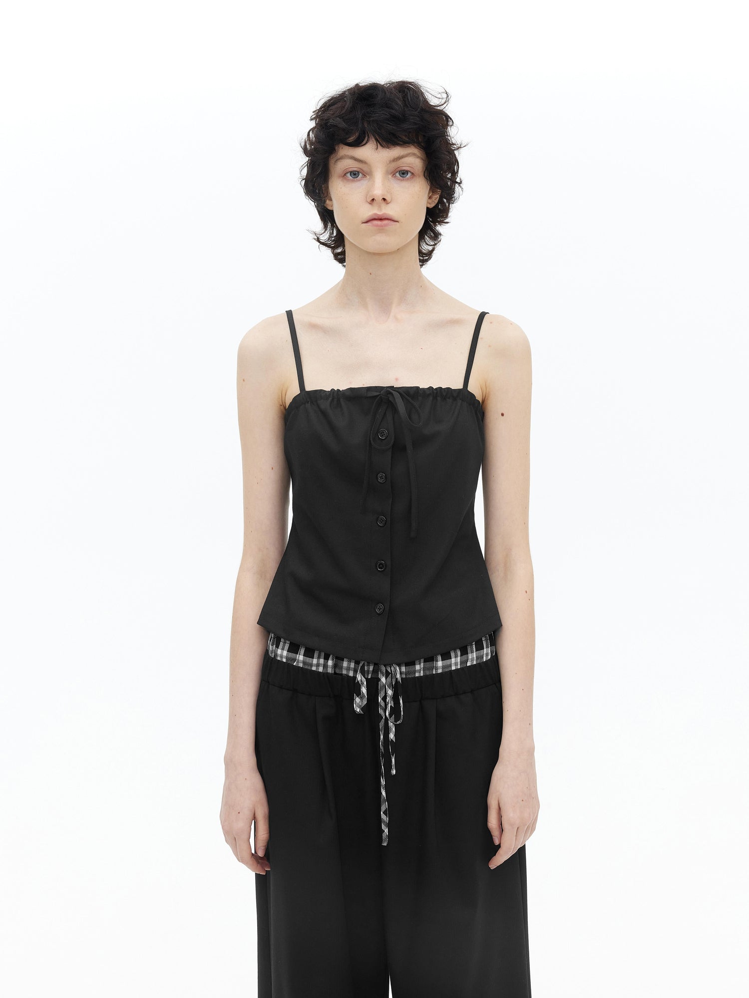 AFTADAWN Adjustable Drawstring Smocked Waist A Line Camisole Top