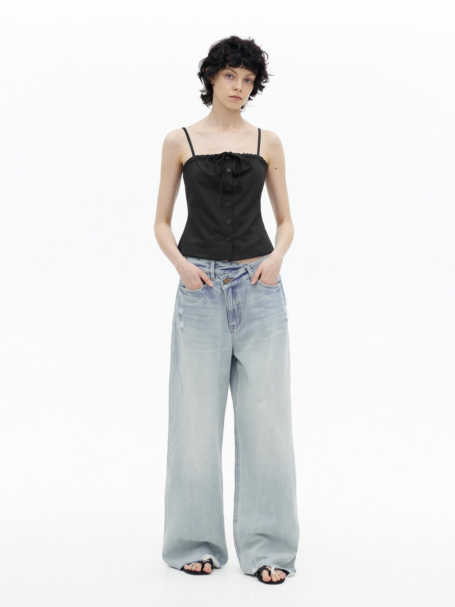 AFTADAWN Adjustable Drawstring Smocked Waist A Line Camisole Top