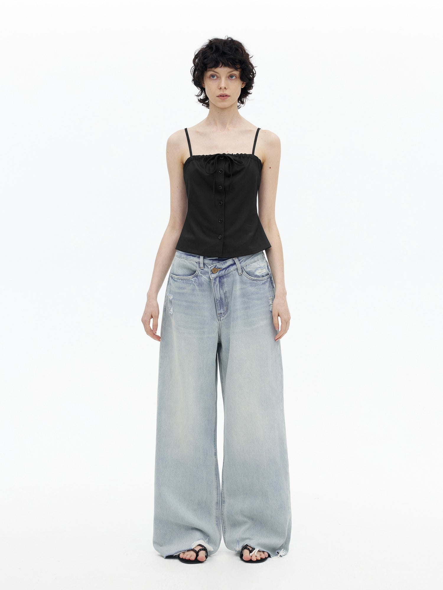 AFTADAWN Adjustable Drawstring Smocked Waist A Line Camisole Top