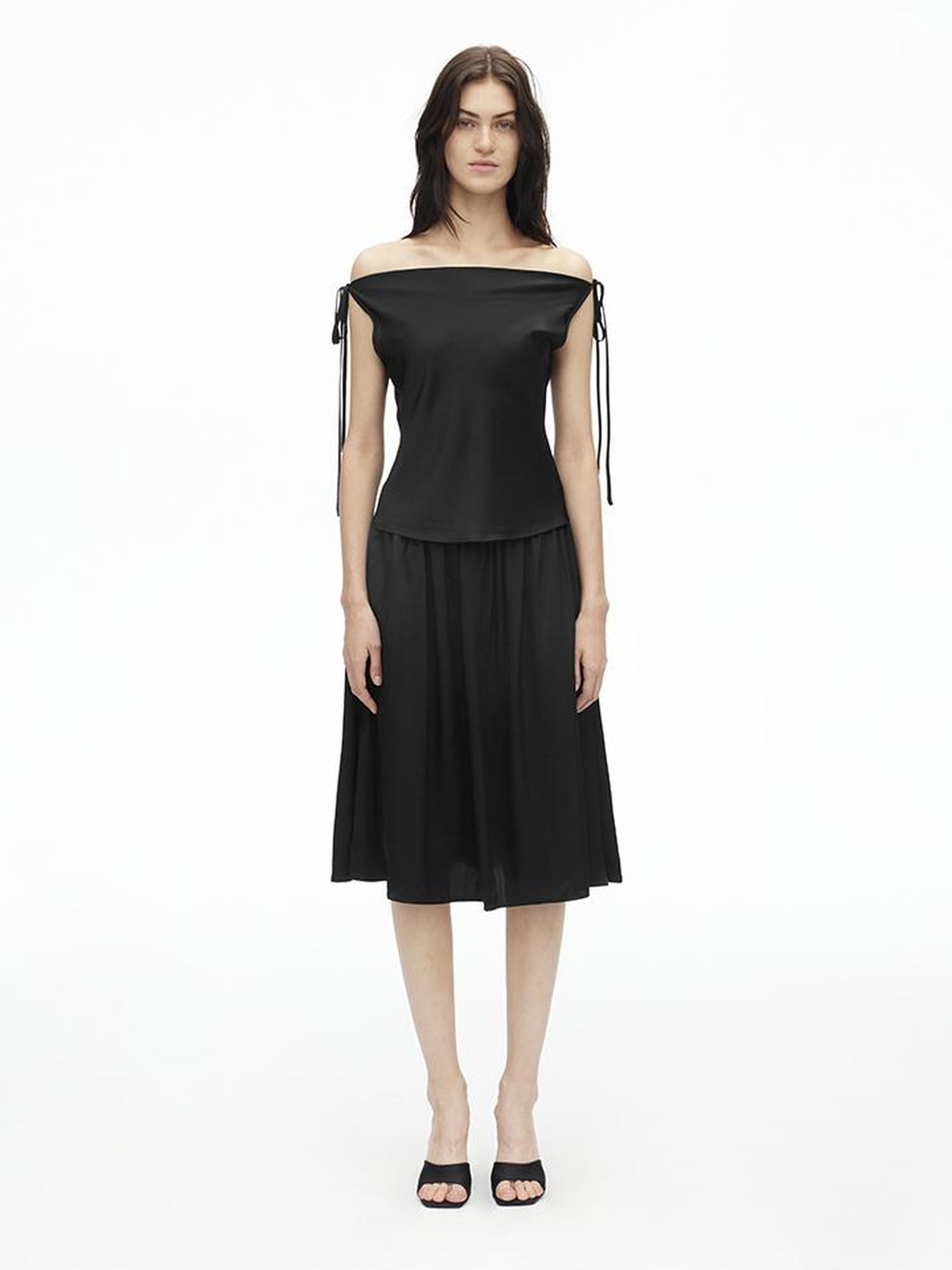 AFTADAWN Adjustable Off Shoulder Top Flowy Midi Skirt Set