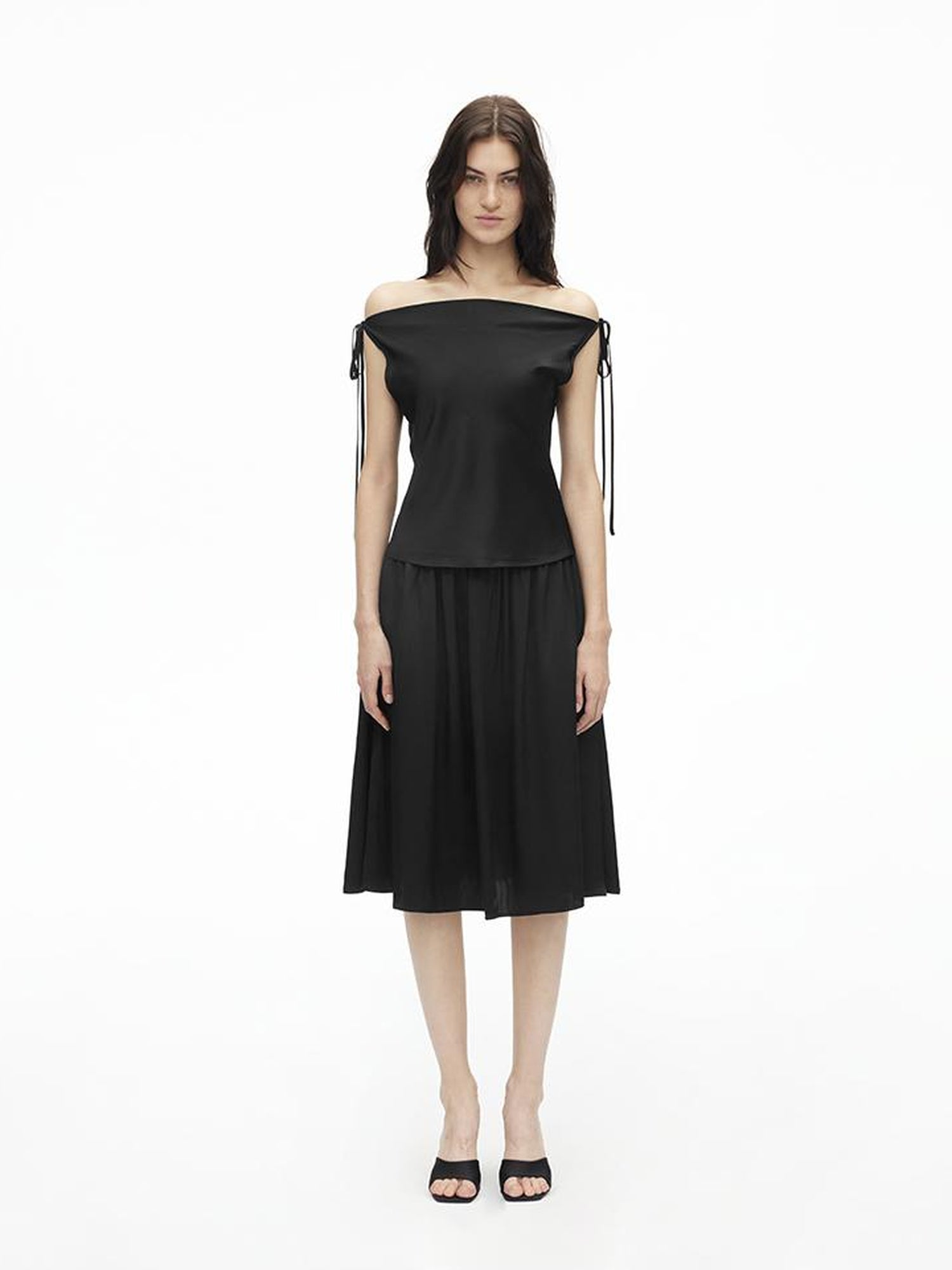 AFTADAWN Adjustable Off Shoulder Top Flowy Midi Skirt Set