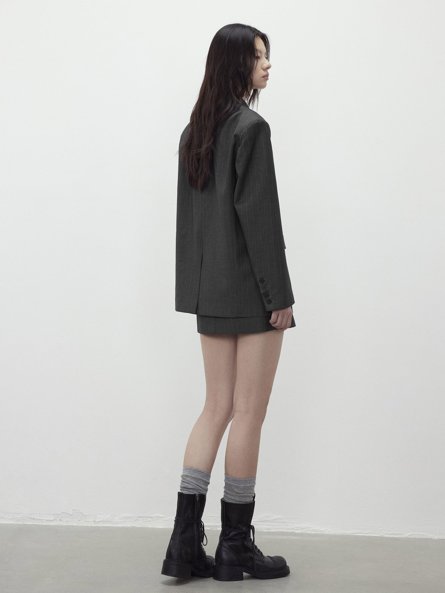 AFTADAWN After Dawn Black Striped Single Breasted Two Button Oversize Blazer