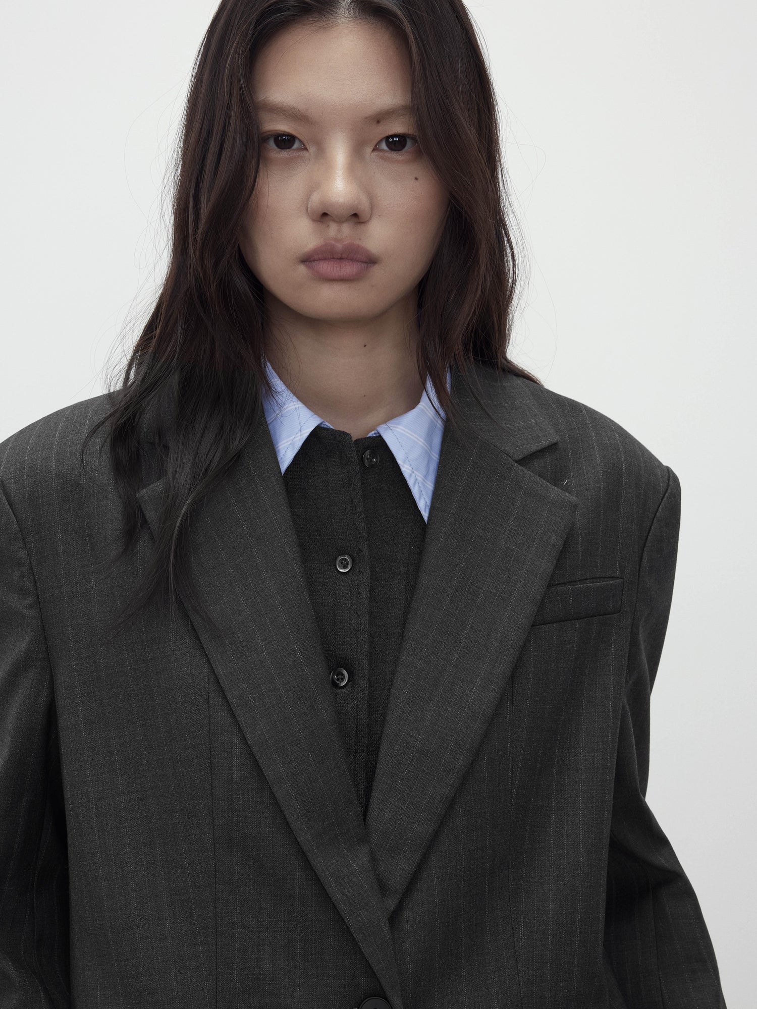 AFTADAWN After Dawn Black Striped Single Breasted Two Button Oversize Blazer