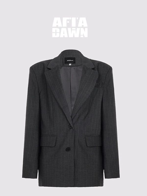 After Dawn Black Striped Single Breasted Two Button Oversize Blazer