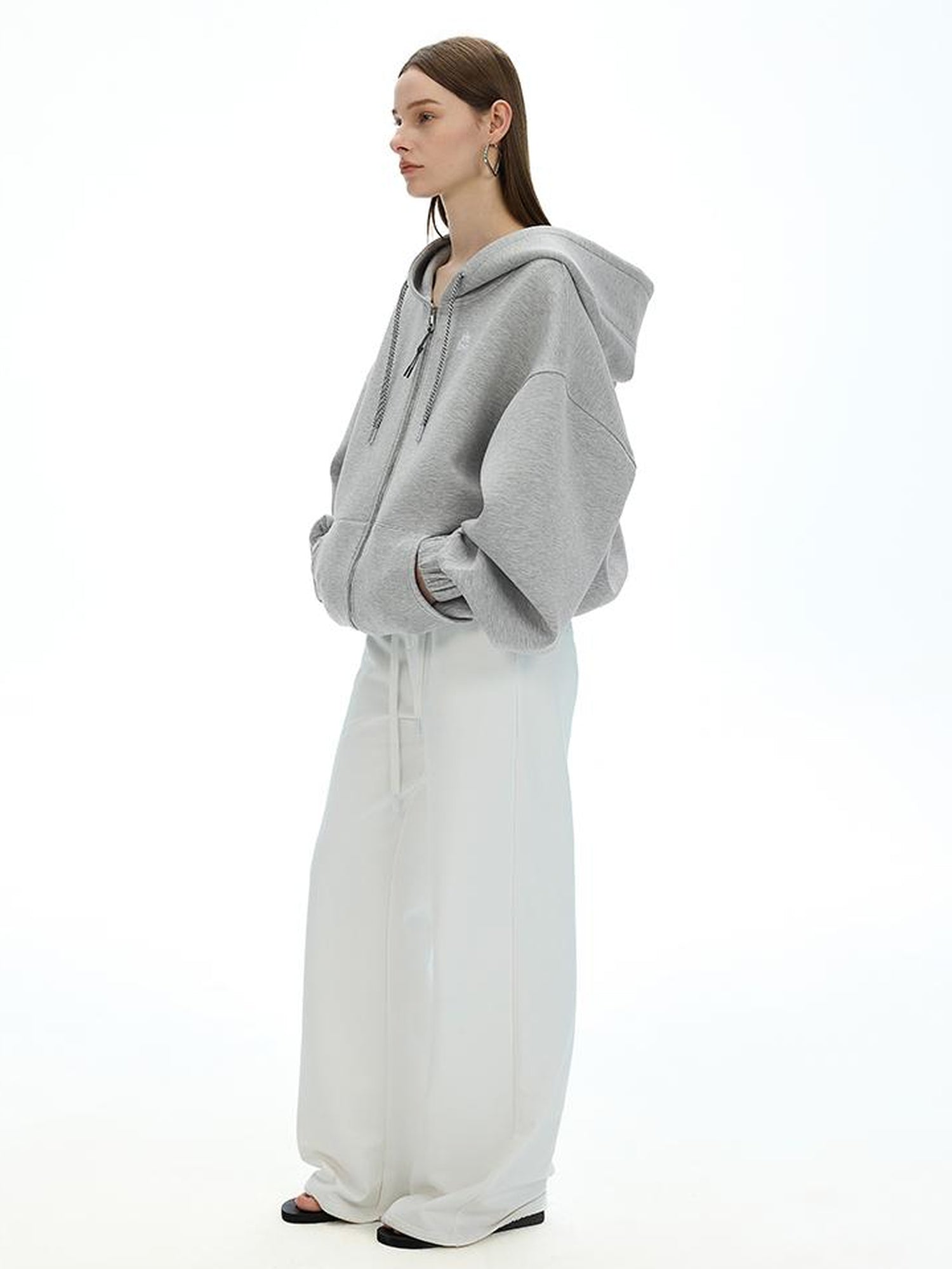 AFTADAWN Airy 3D Embroidered Hooded Zip Up Sweatshirt