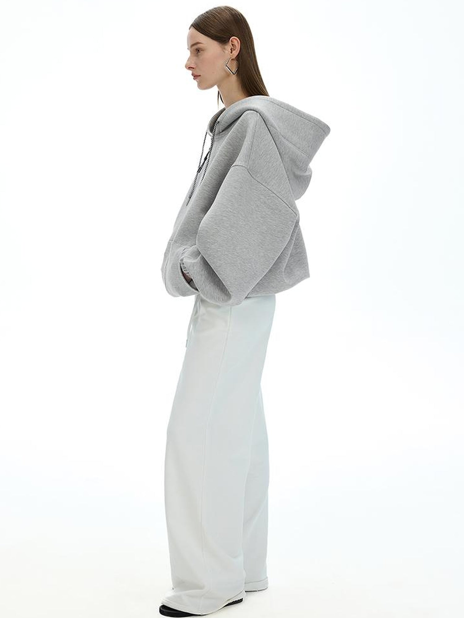 AFTADAWN Airy 3D Embroidered Hooded Zip Up Sweatshirt