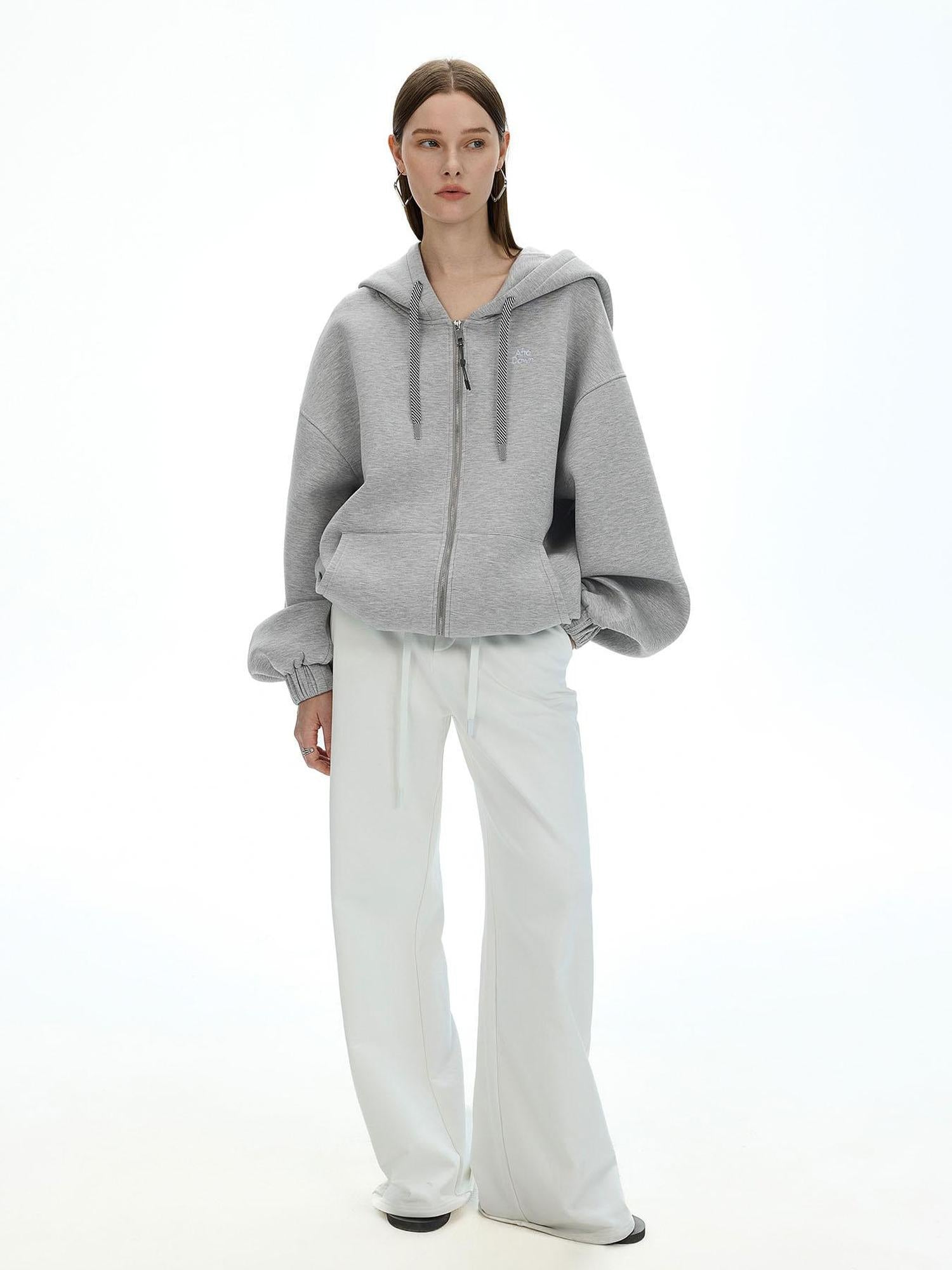 AFTADAWN Airy 3D Embroidered Hooded Zip Up Sweatshirt