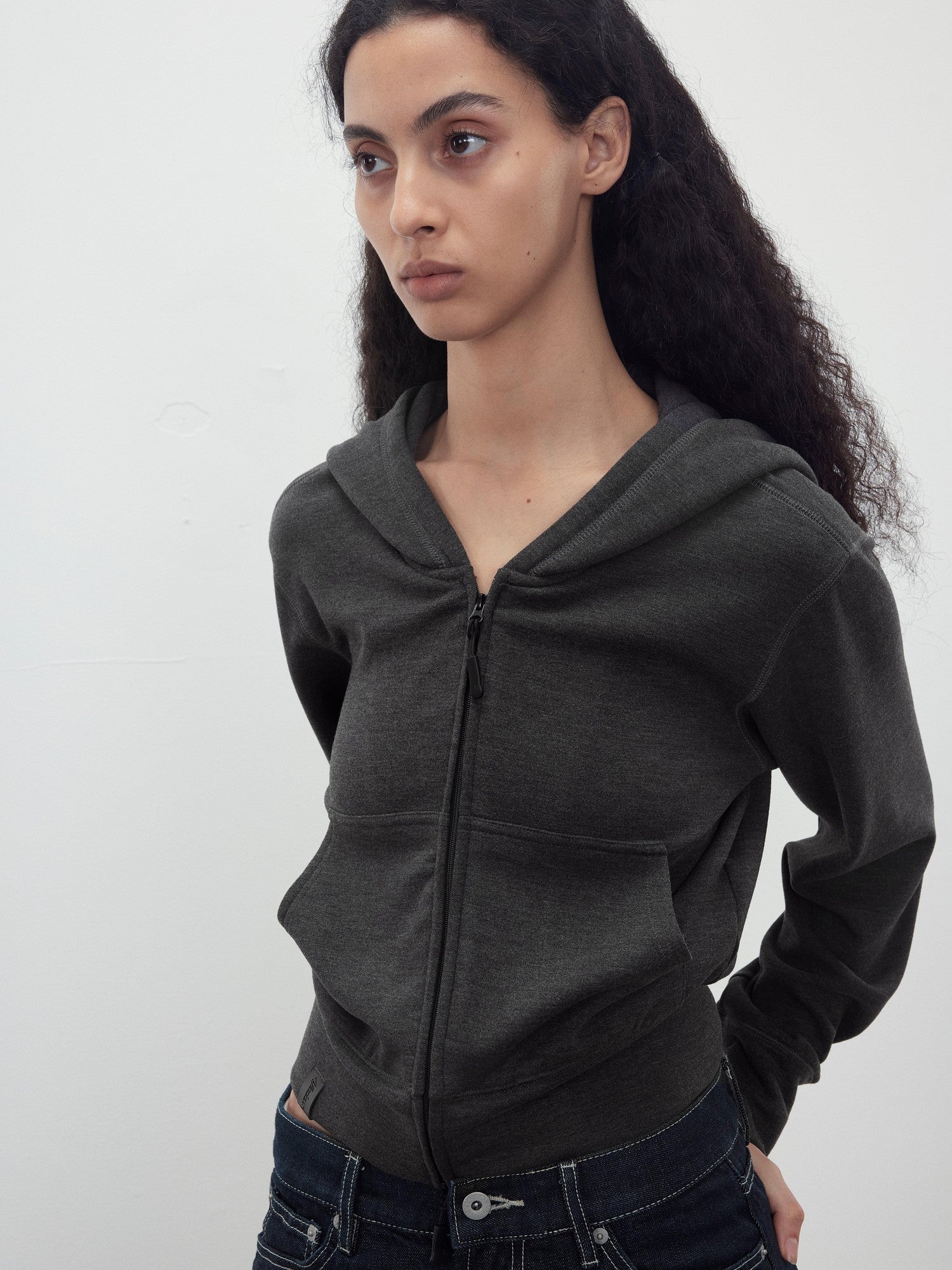 AFTADAWN Airy Double Zipper Hooded Short Solid Women&