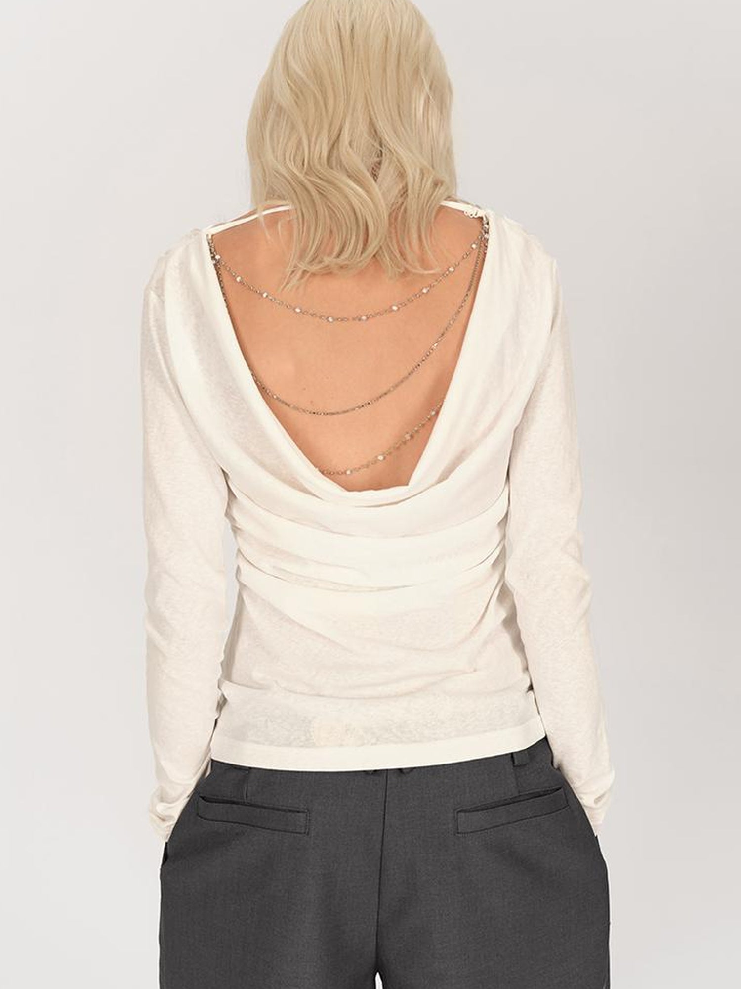 AFTADAWN Asymmetric Draped Back Chain Detail Tunic Top