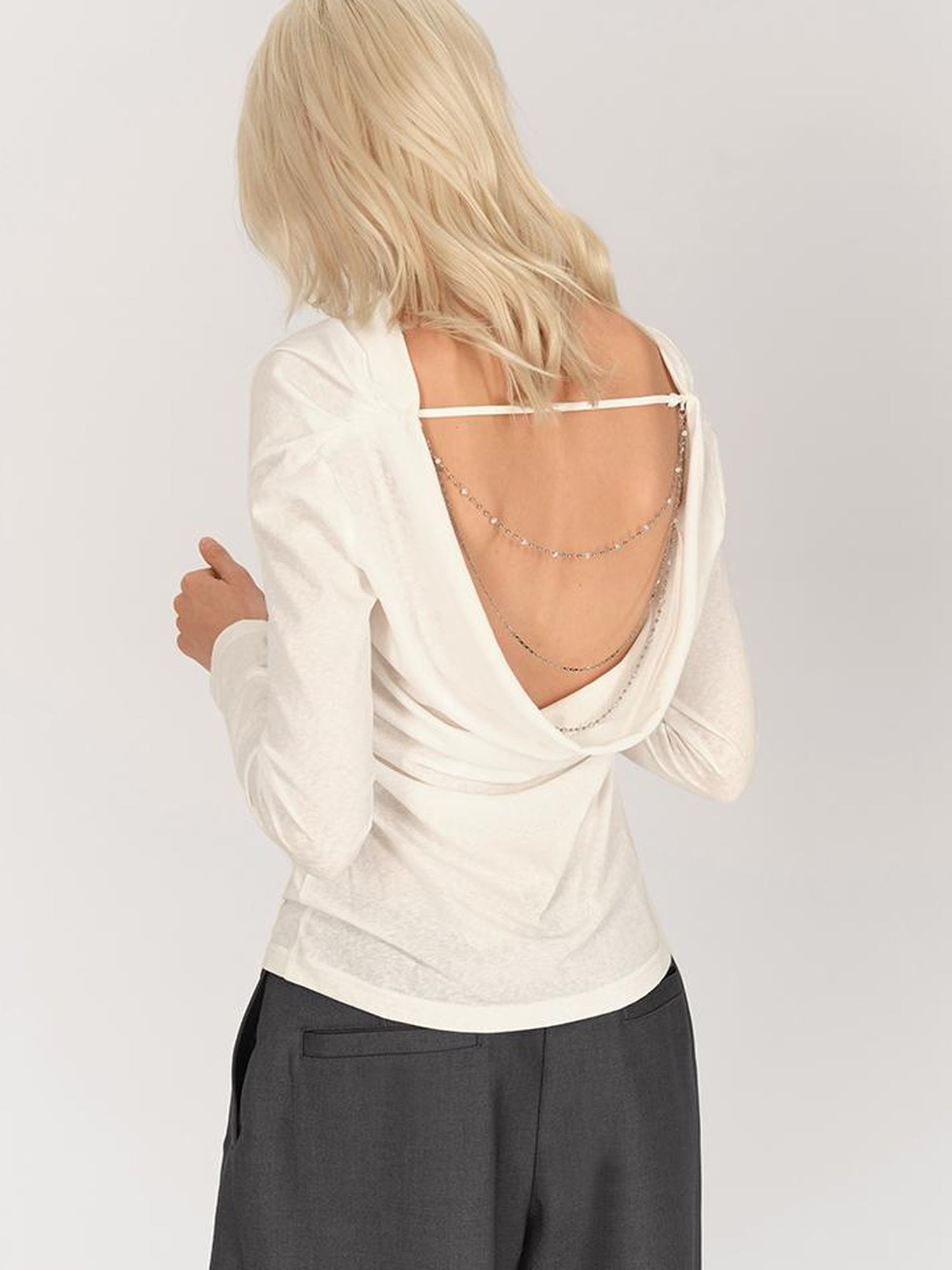 AFTADAWN Asymmetric Draped Back Chain Detail Tunic Top