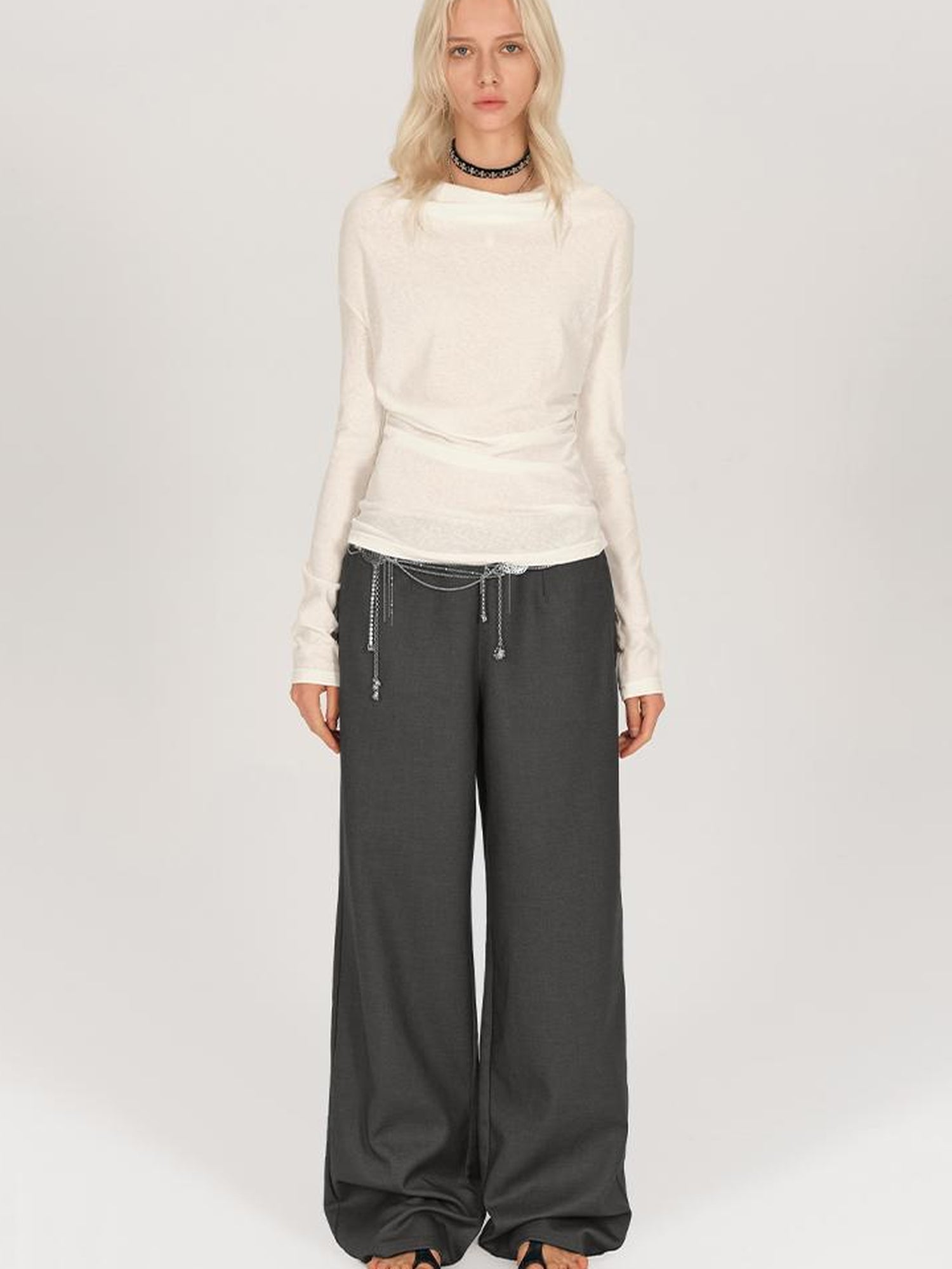 AFTADAWN Asymmetric Draped Back Chain Detail Tunic Top