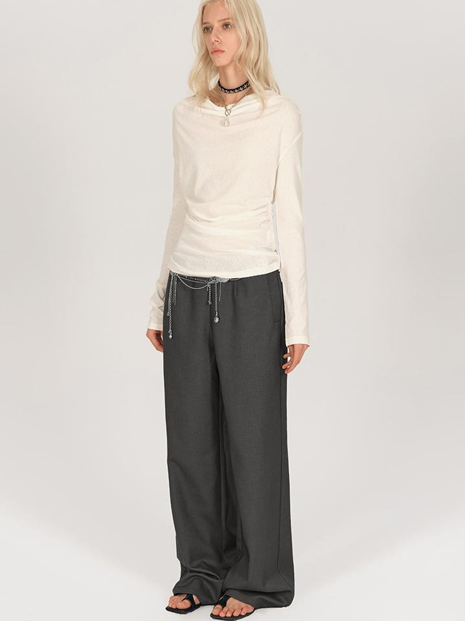 AFTADAWN Asymmetric Draped Back Chain Detail Tunic Top