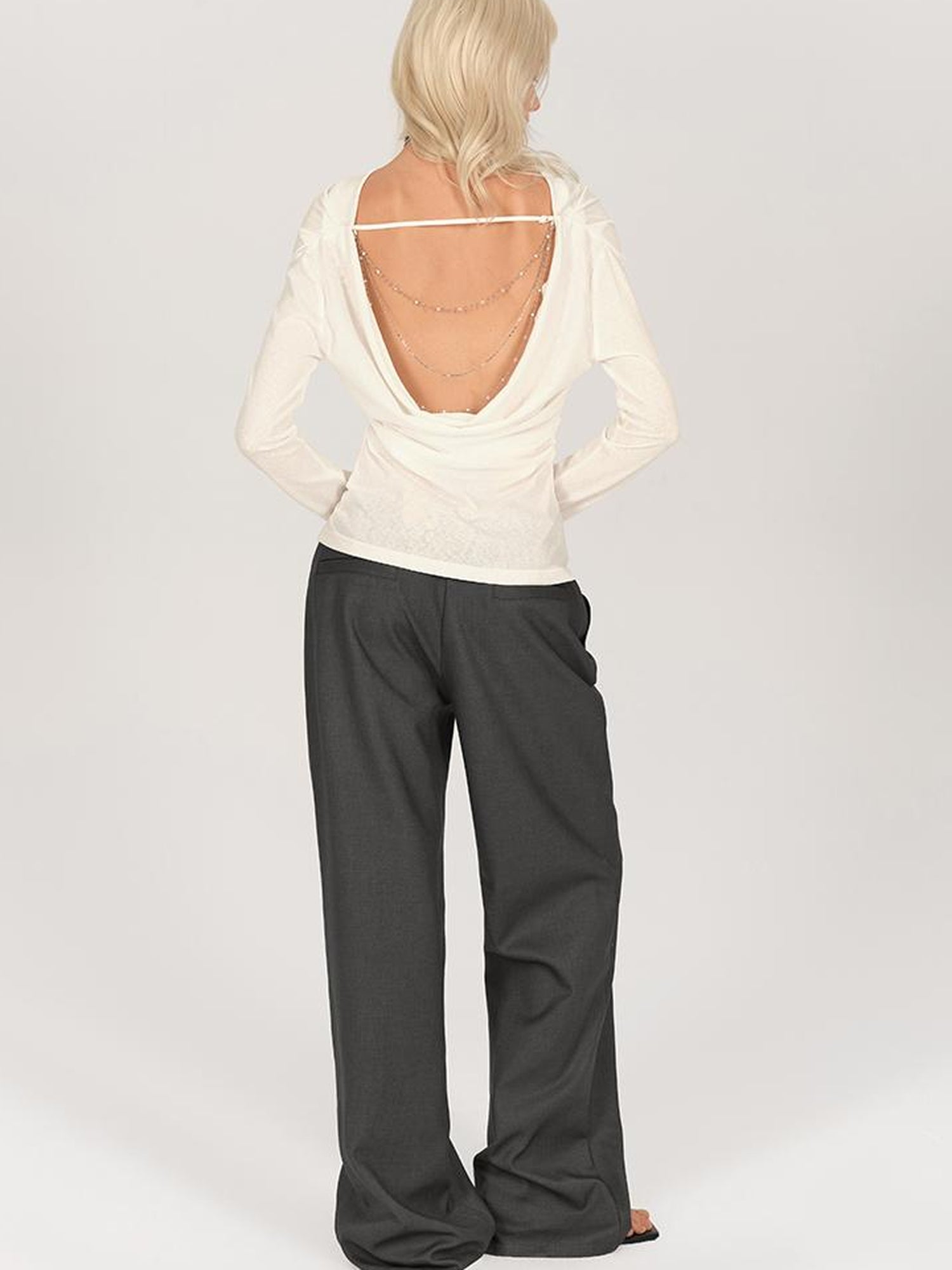 AFTADAWN Asymmetric Draped Back Chain Detail Tunic Top
