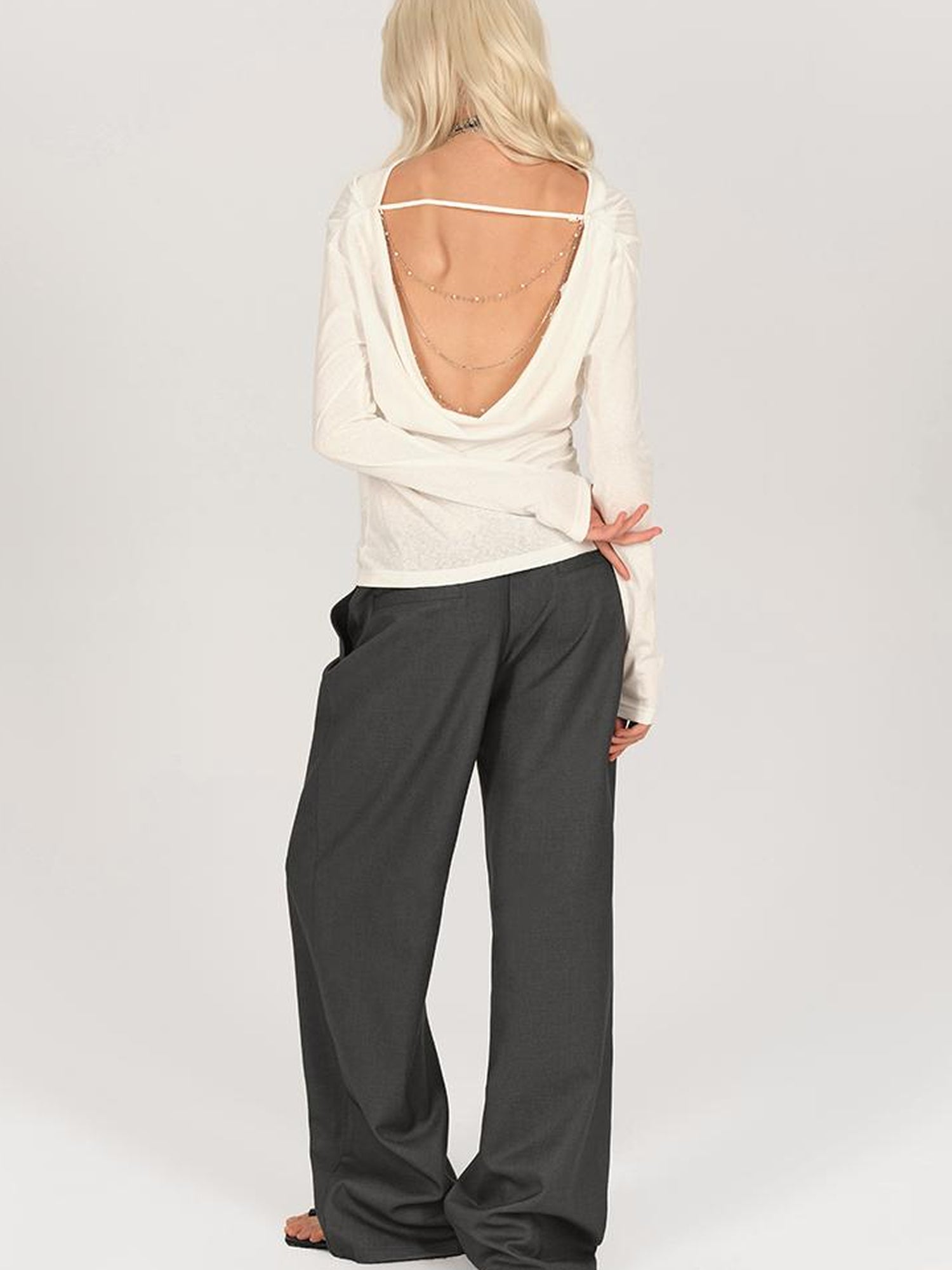 AFTADAWN Asymmetric Draped Back Chain Detail Tunic Top
