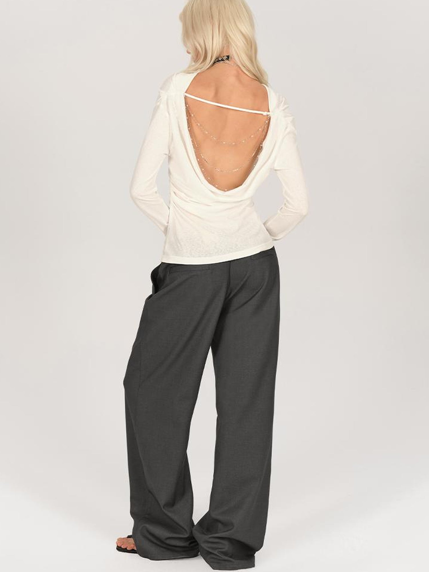 AFTADAWN Asymmetric Draped Back Chain Detail Tunic Top