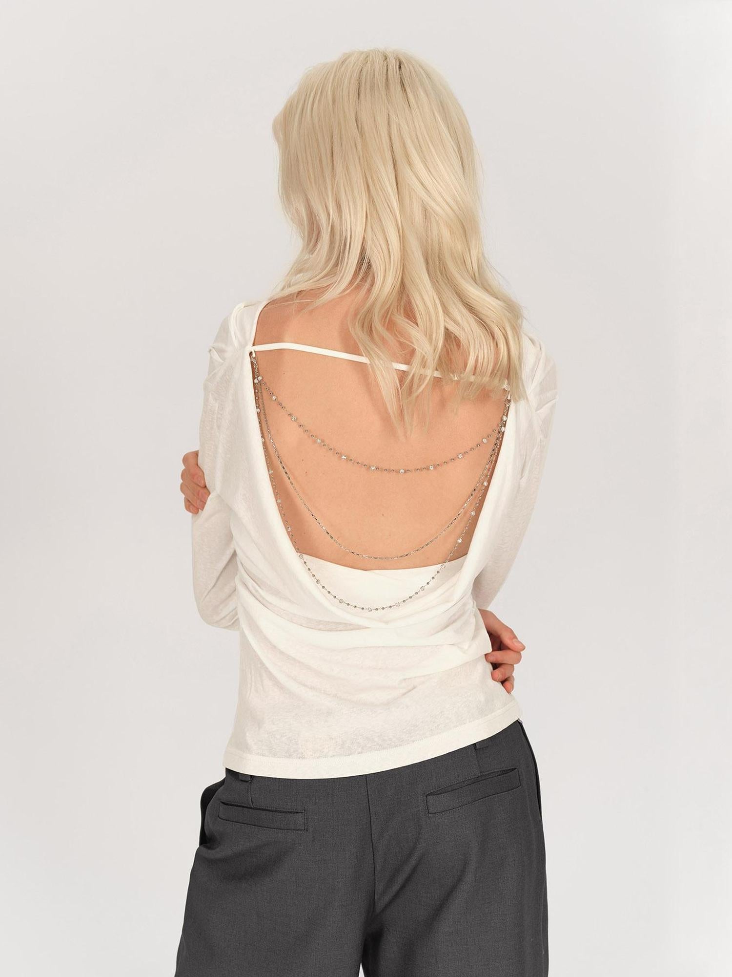 AFTADAWN Asymmetric Draped Back Chain Detail Tunic Top