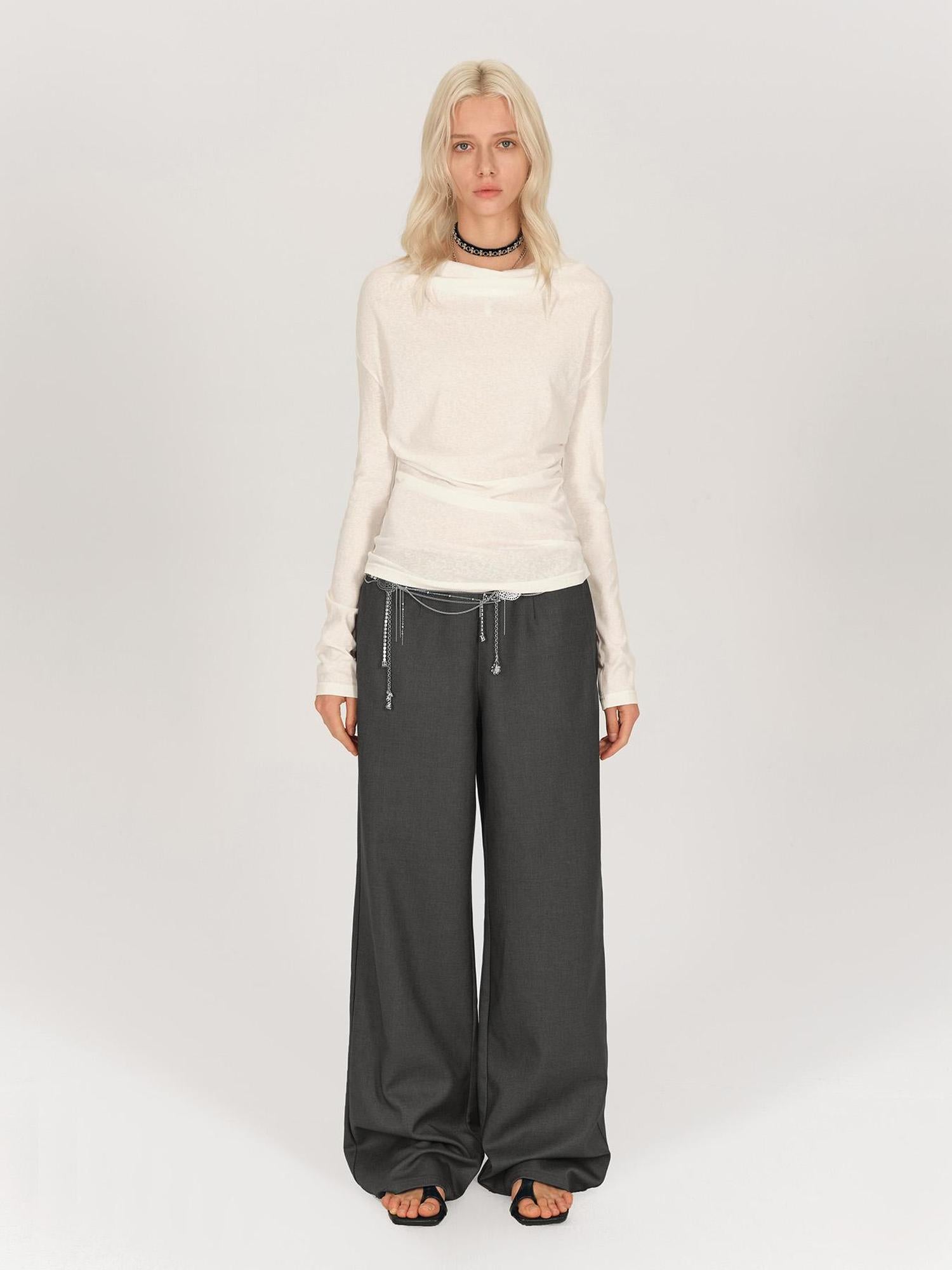 AFTADAWN Asymmetric Draped Back Chain Detail Tunic Top