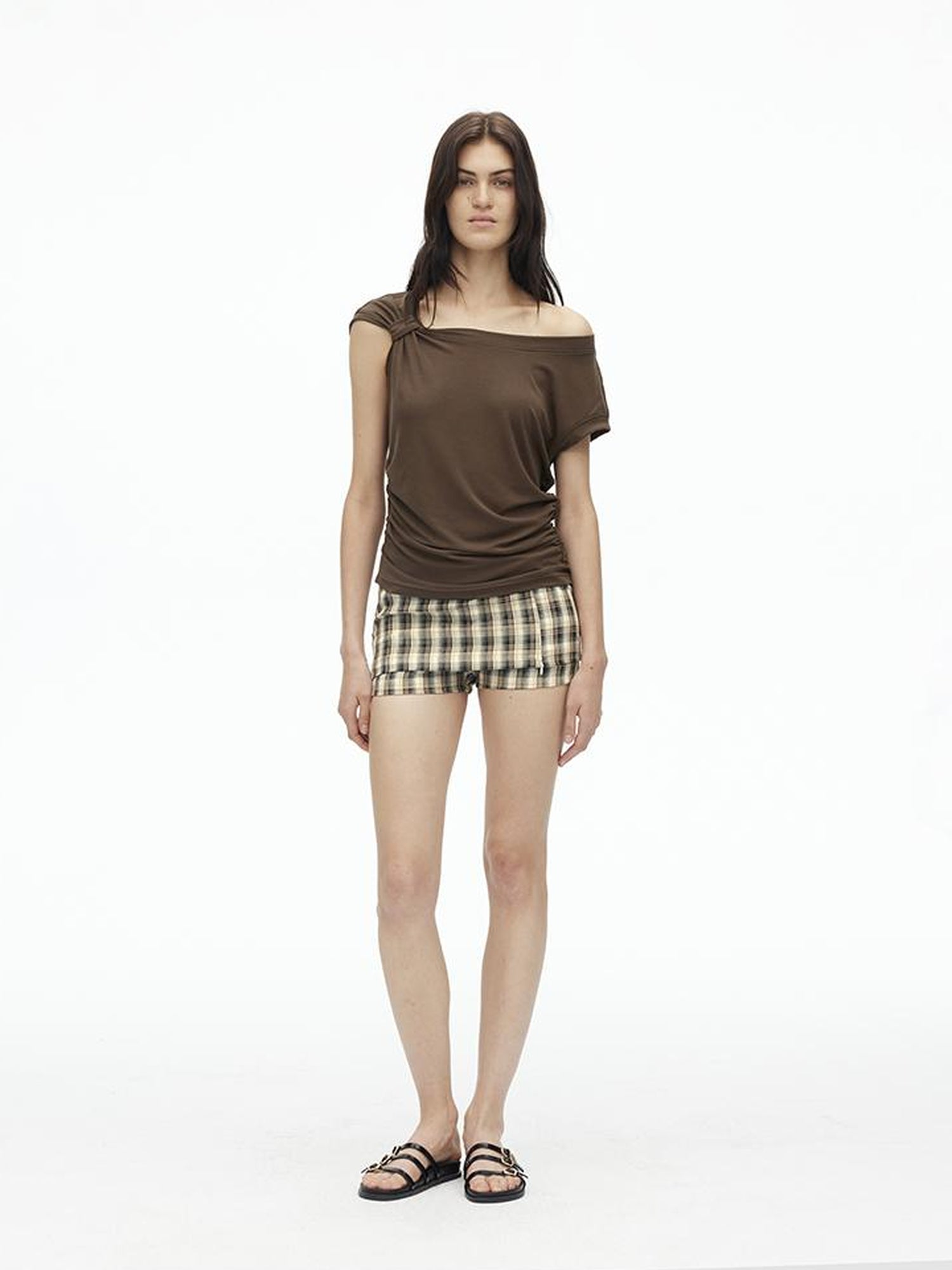 AFTADAWN Asymmetric Knot Shoulder Lyocell Slim Tee