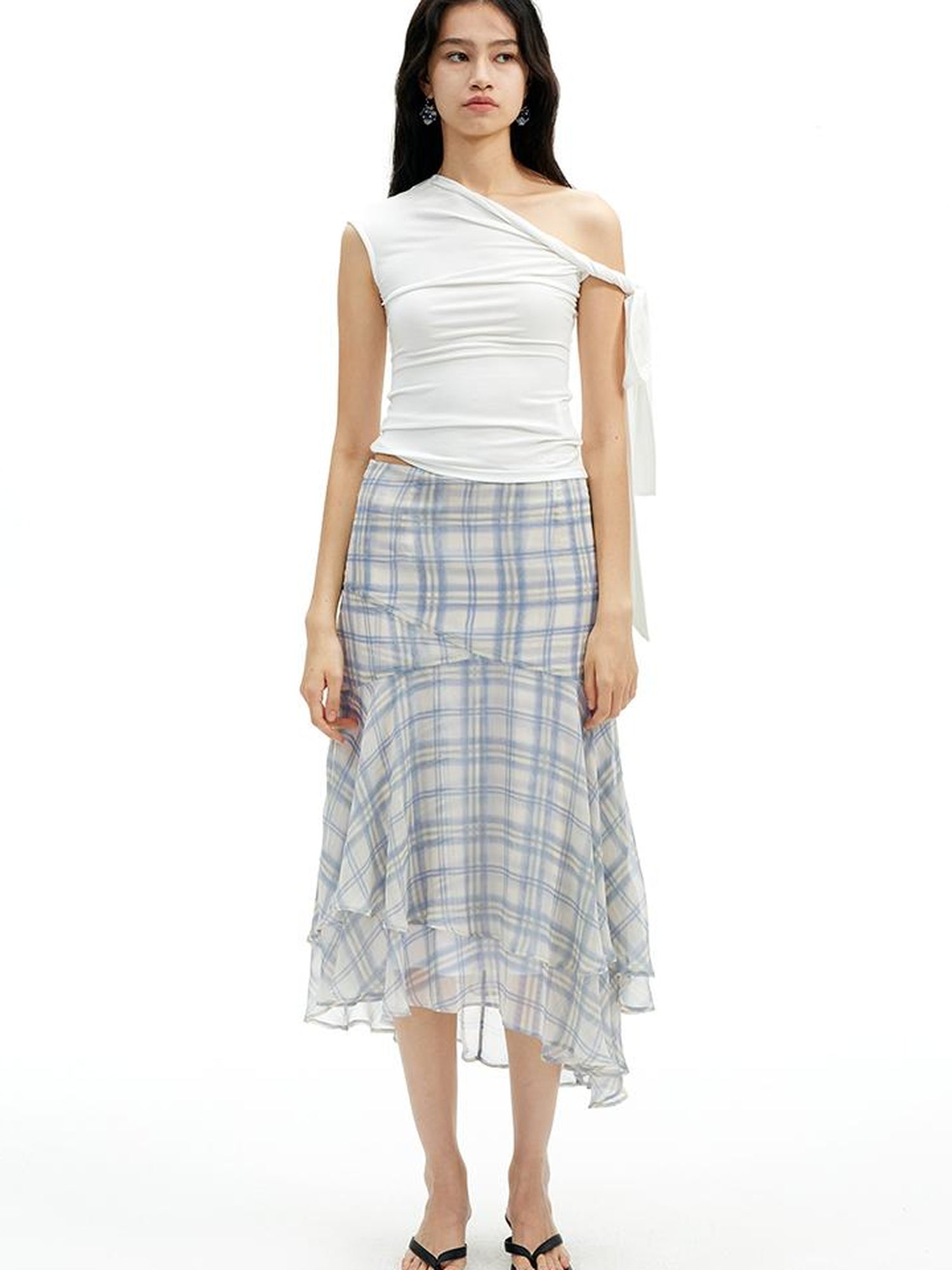 Asymmetric Knot Sleeve T-shirt With Adjustable Tie