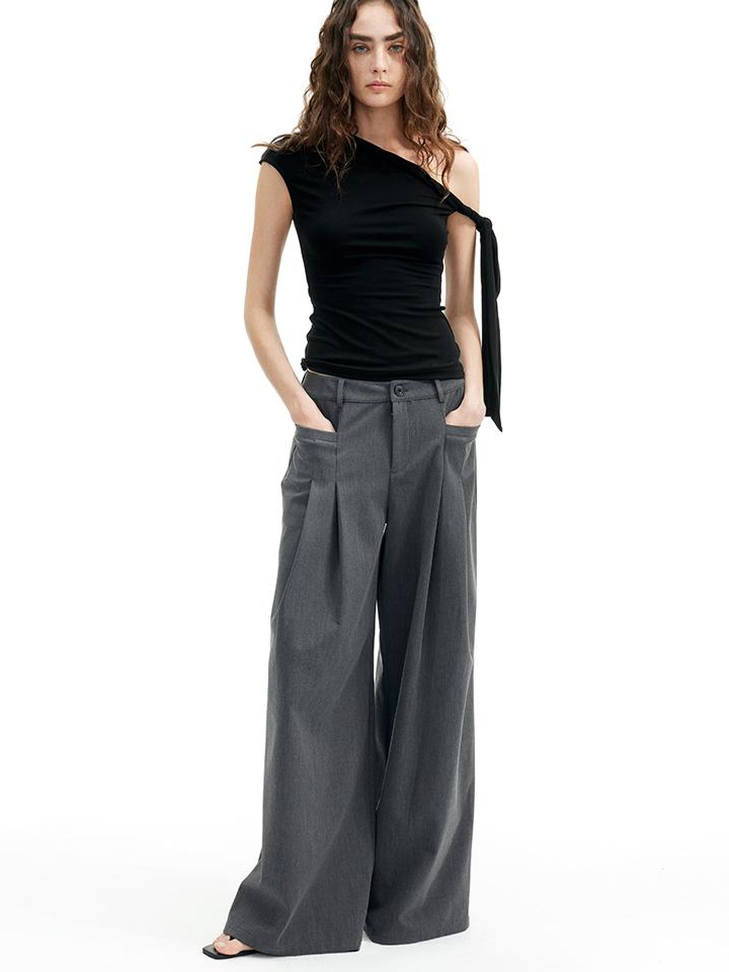 Asymmetric Knot Sleeve T-shirt With Adjustable Tie