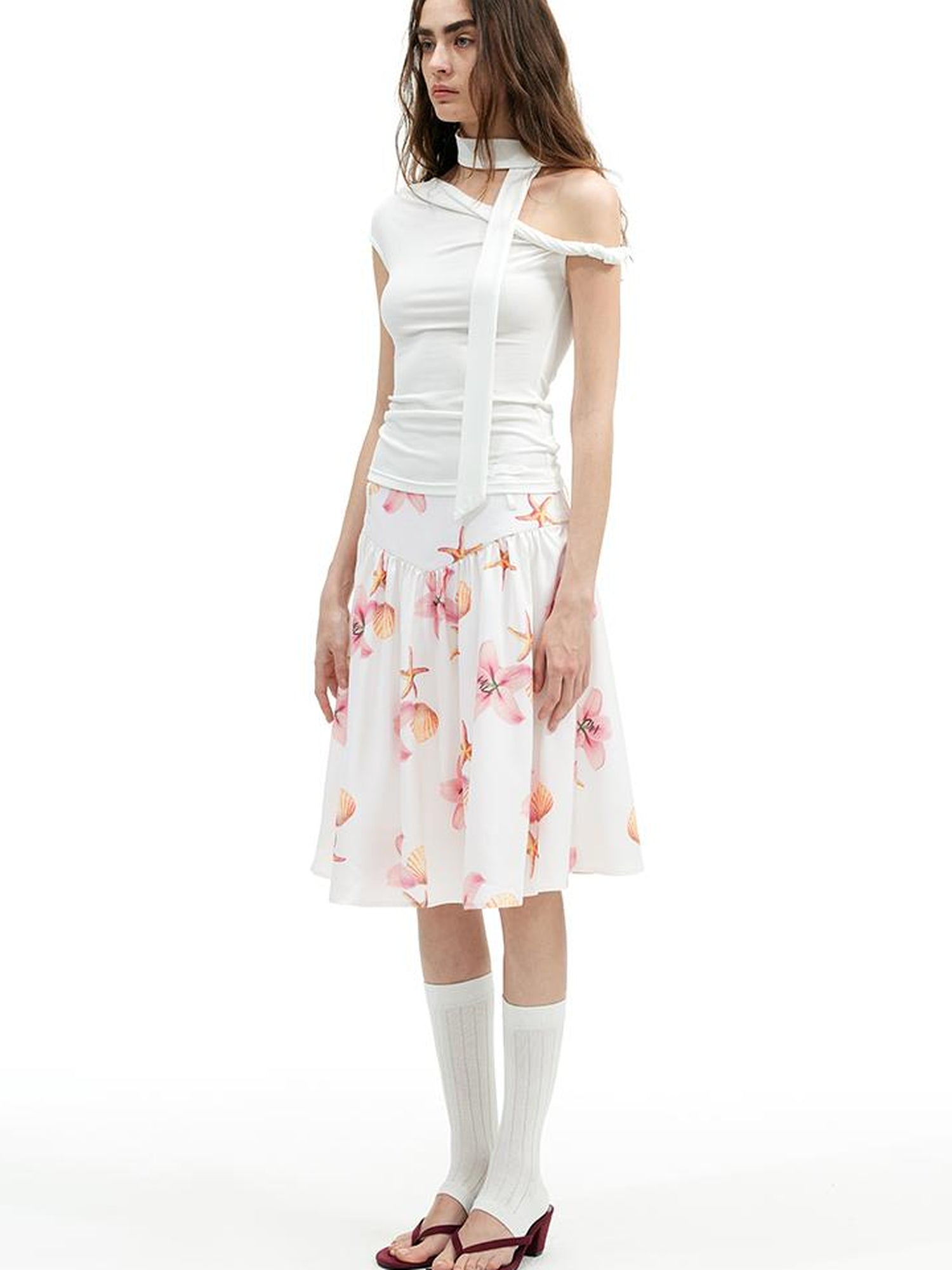 Asymmetric Knot Sleeve T-shirt With Adjustable Tie