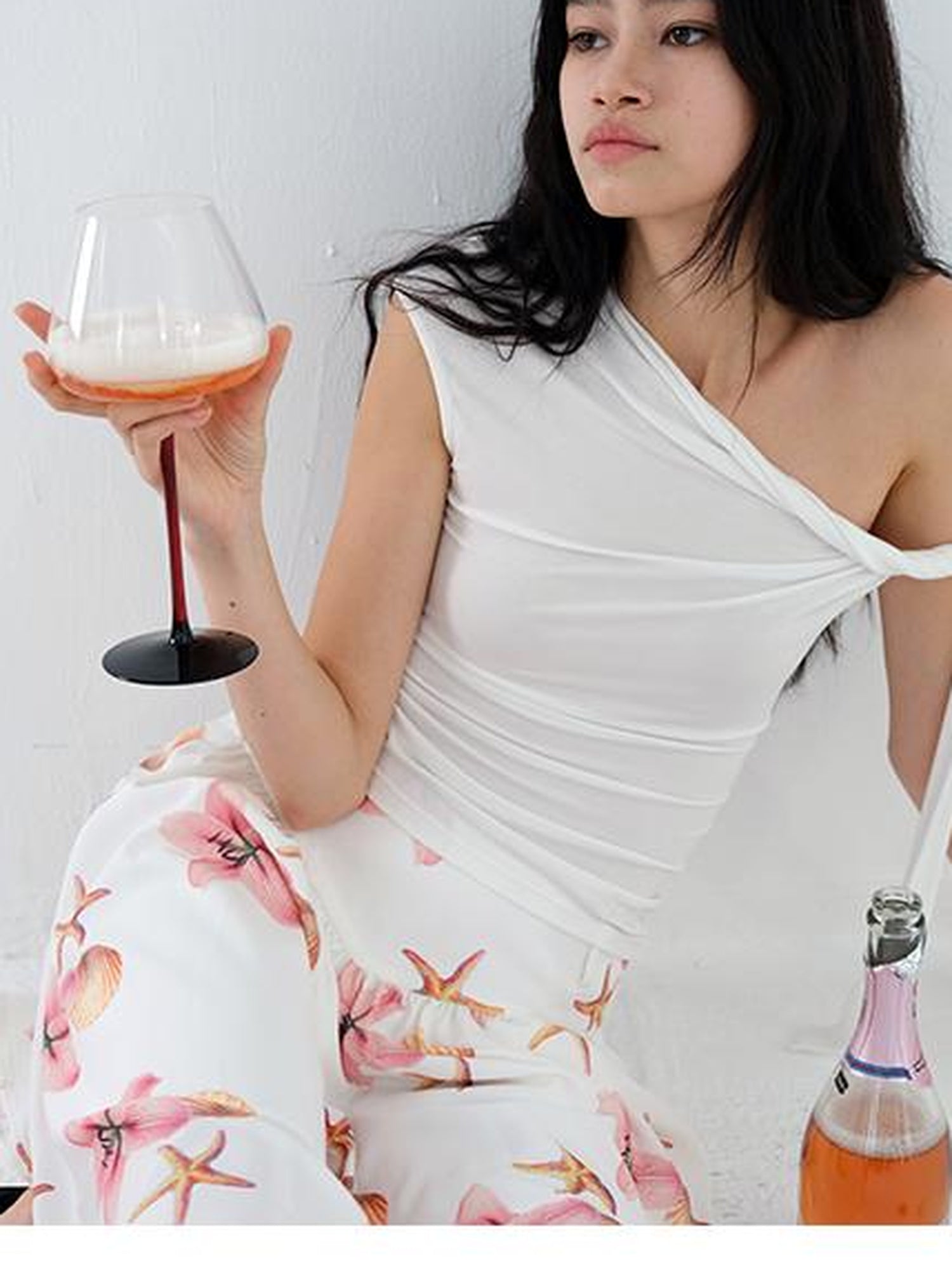 Asymmetric Knot Sleeve T-shirt With Adjustable Tie