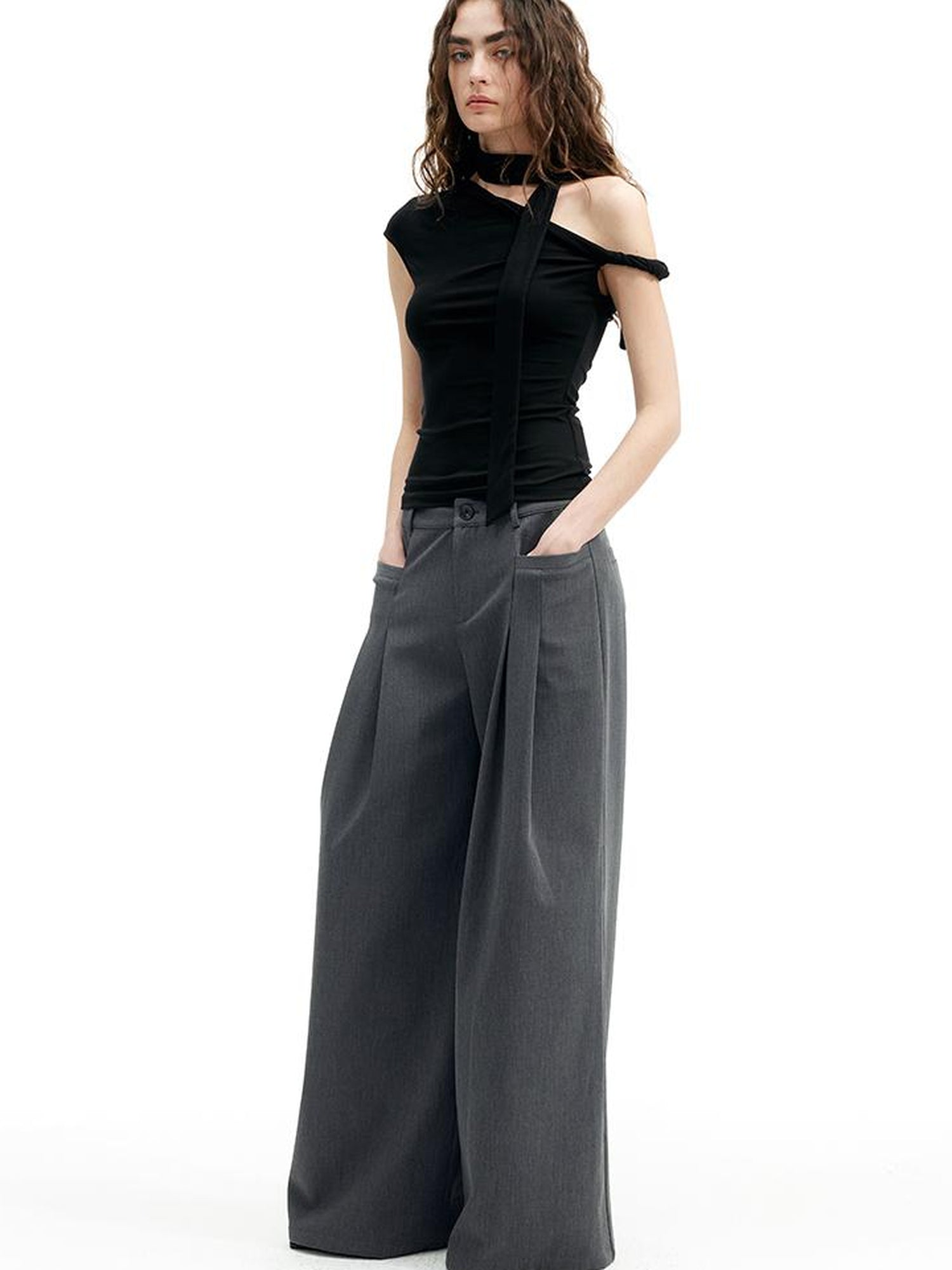 Asymmetric Knot Sleeve T-shirt With Adjustable Tie