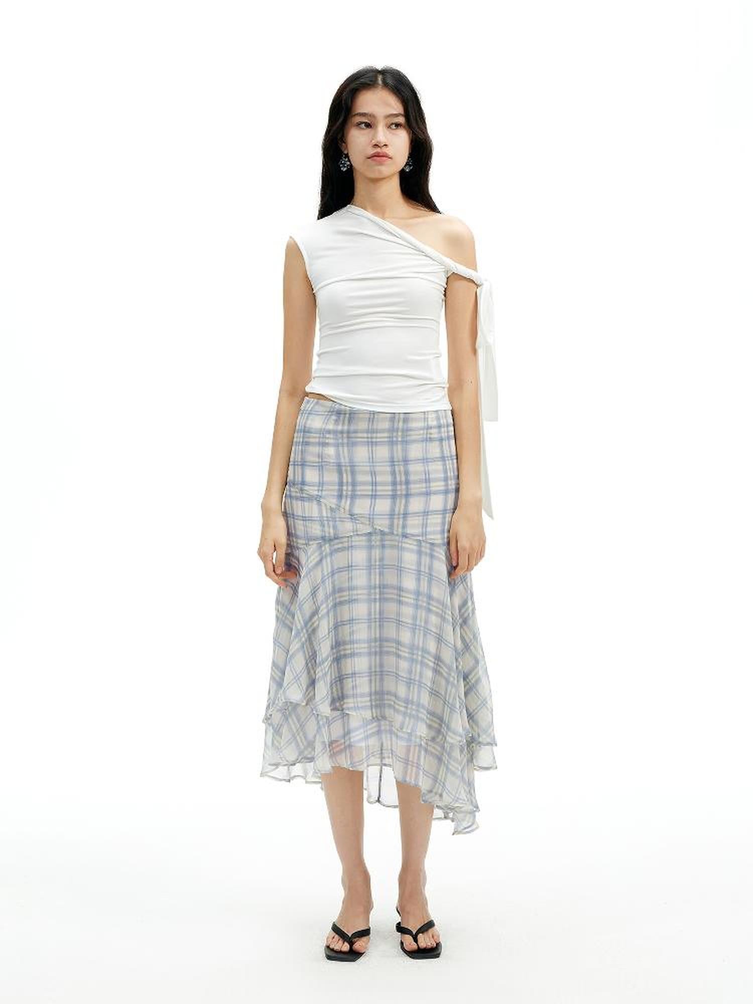 Asymmetric Knot Sleeve T-shirt With Adjustable Tie