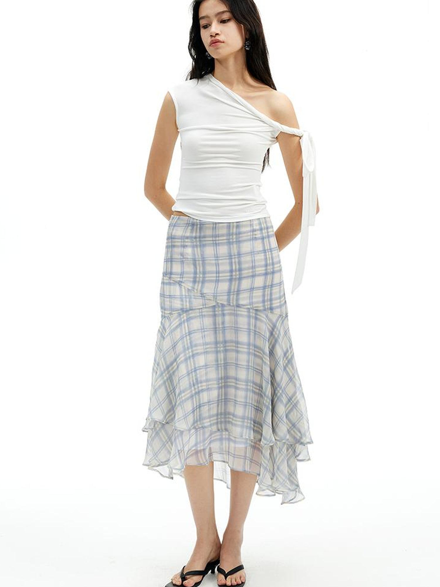 Asymmetric Knot Sleeve T-shirt With Adjustable Tie