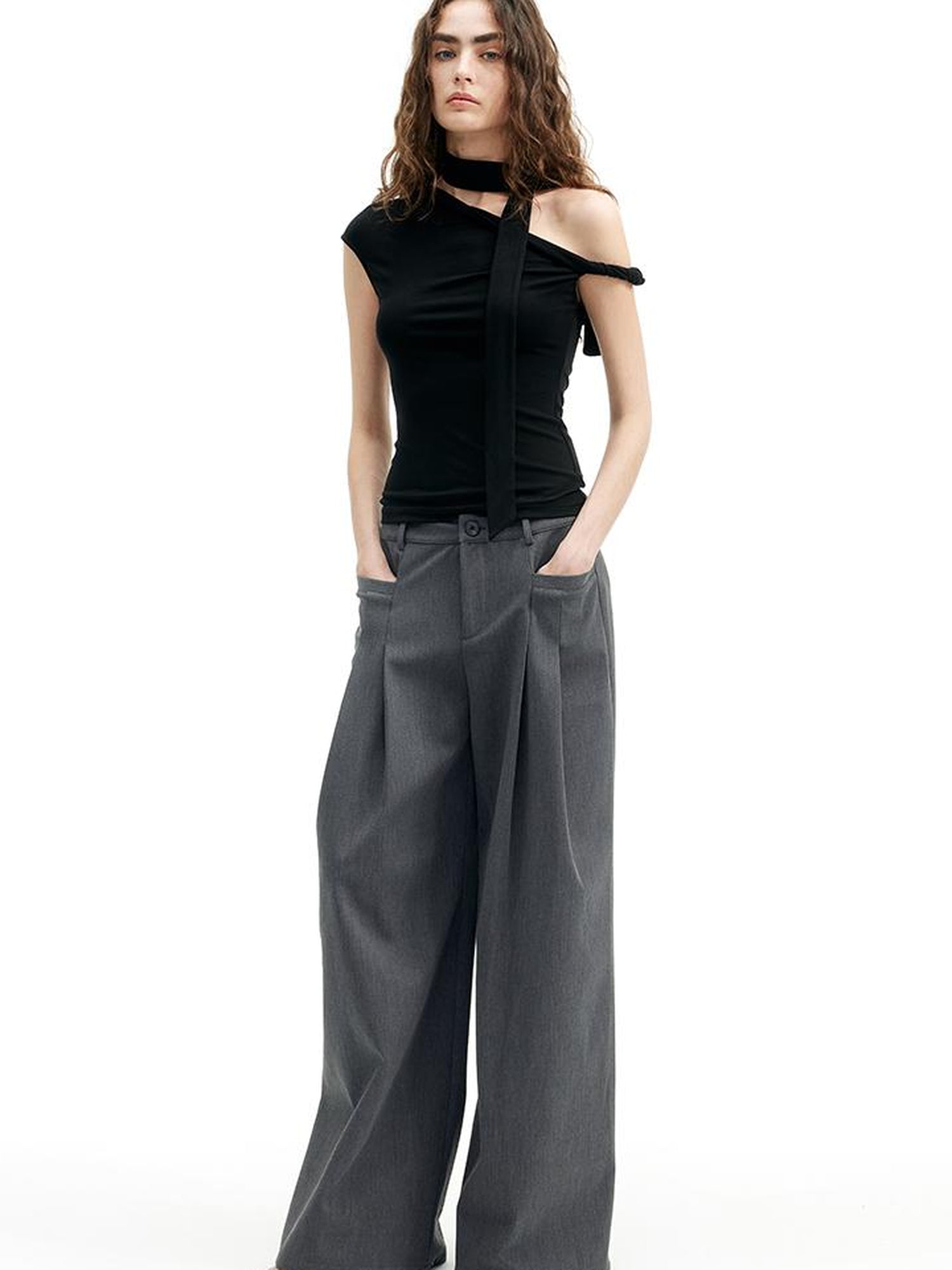 Asymmetric Knot Sleeve T-shirt With Adjustable Tie