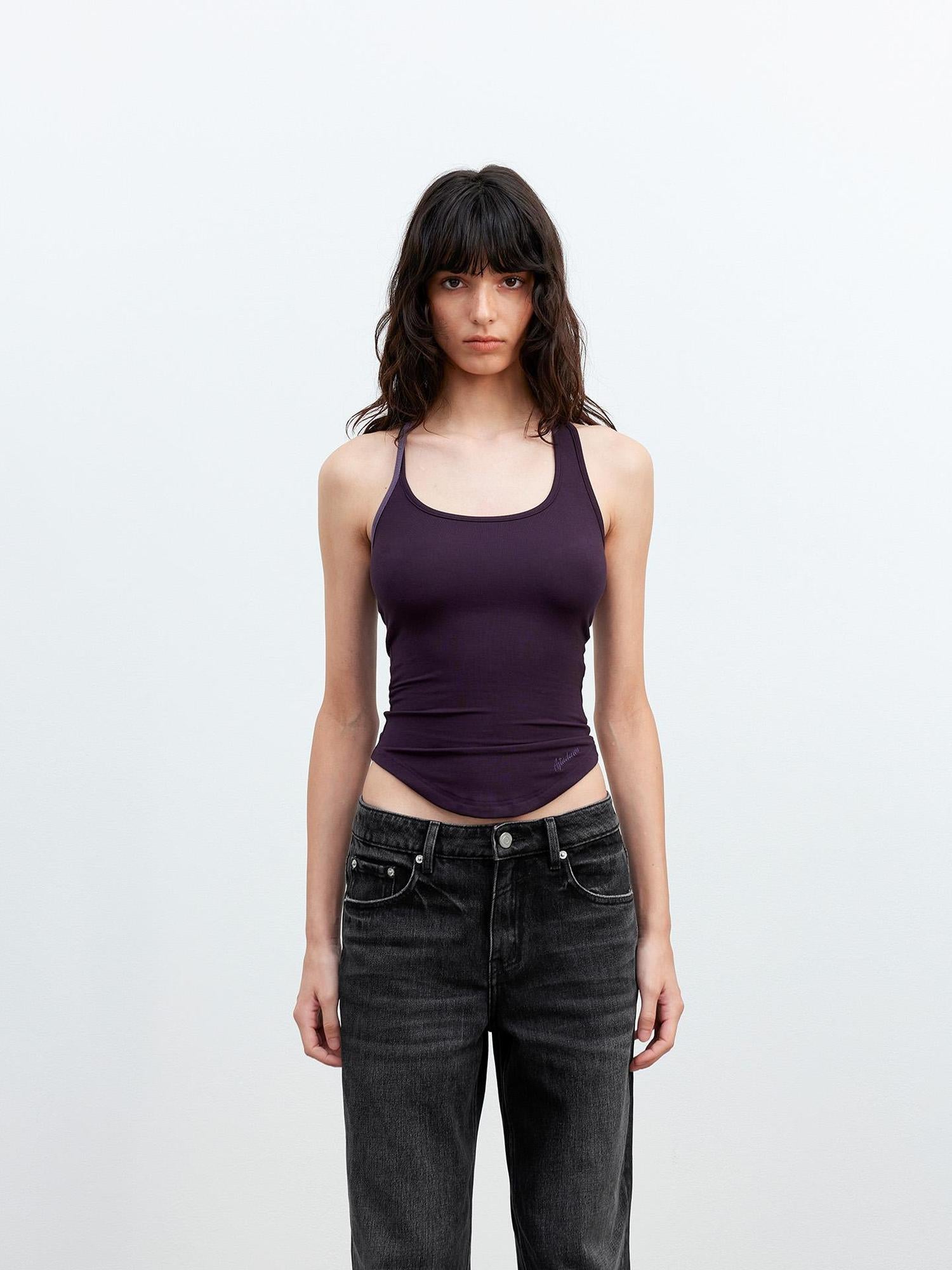 AFTADAWN Asymmetric Knotted Back Camisole with Contrast Straps
